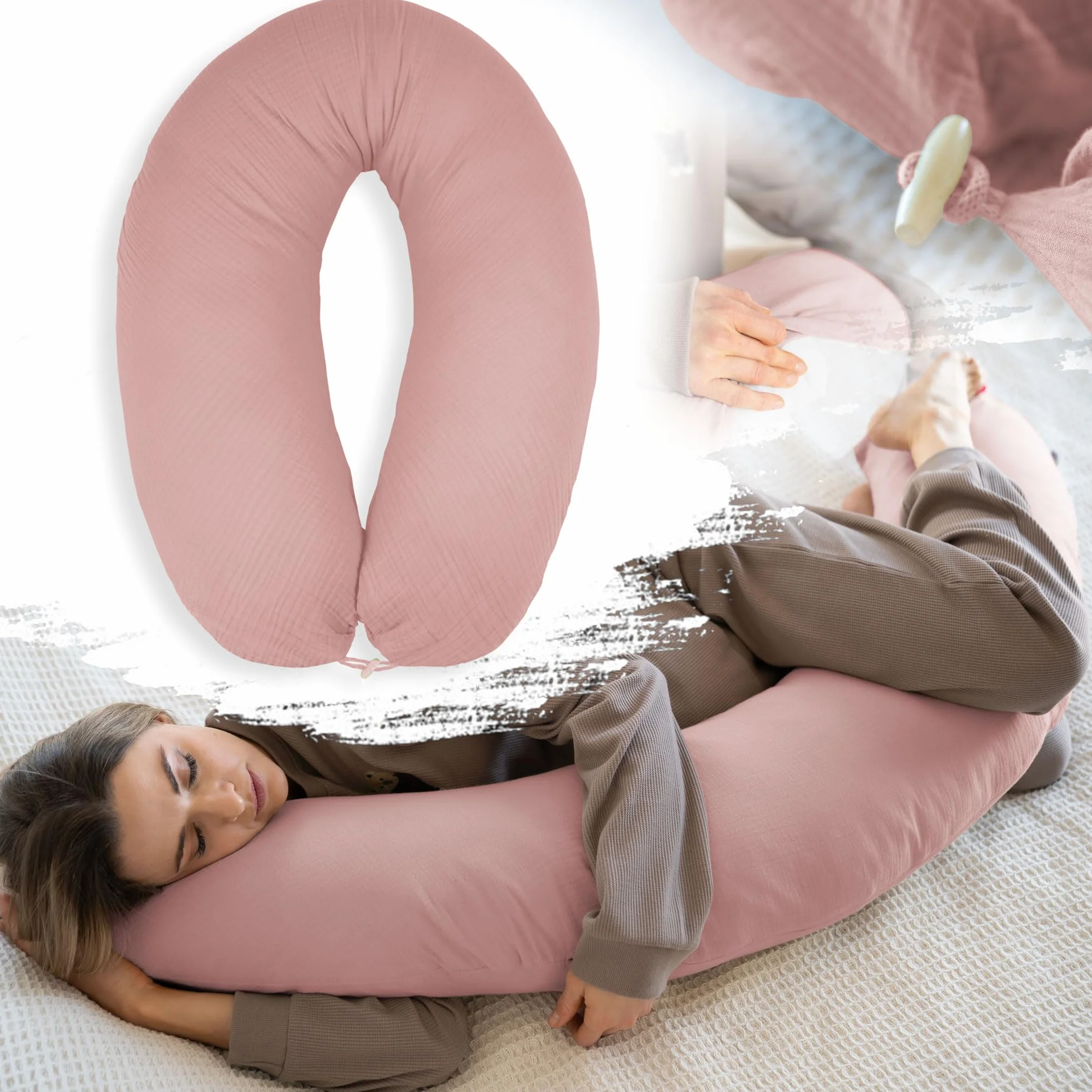 PaLulli® Ergonomiczna poduszka do karmienia XXL 190 x 30 cm, z poszewką z bawełny bio-muślinowej – idealna poduszka dla kobiet w ciąży i do spania na boku, komfort i wsparcie dla dorosłych i matek