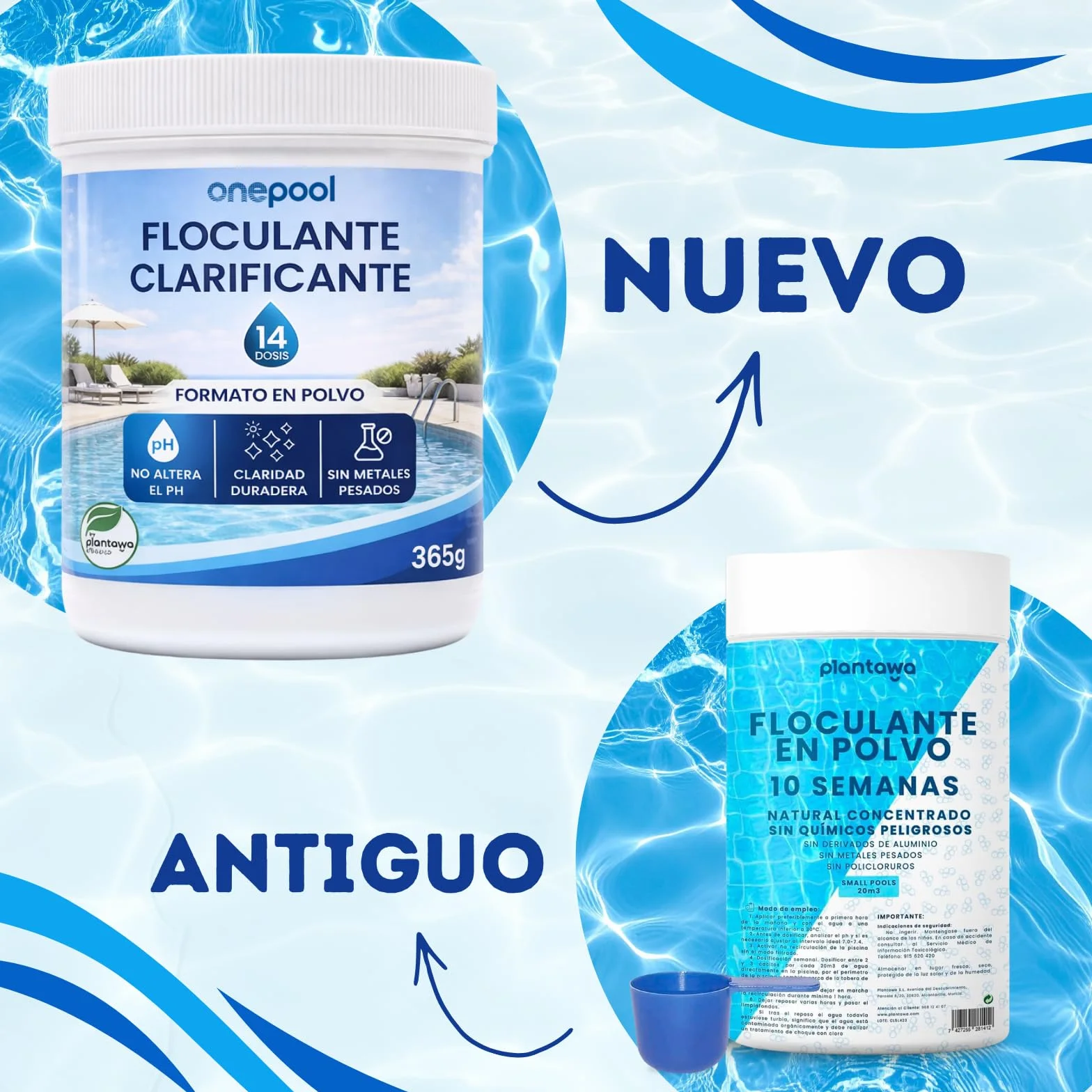 PLANTAWA Flokulant Basen w proszku 10 Tygodni Eliminator zmętnienia dla małych basenów i hydromasażu. Klarujący dla czystej wody. Naturalny produkt wegański bezpieczny dla całej rodziny.