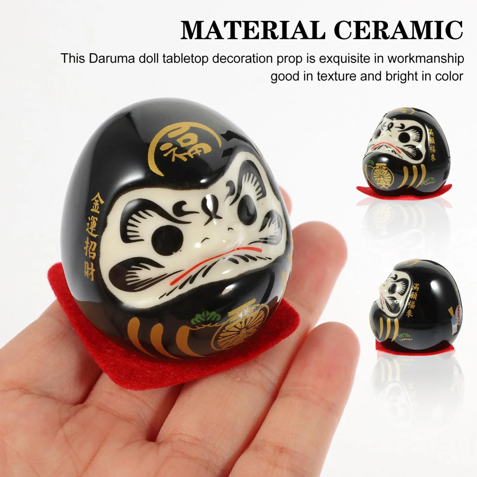 Luxshiny Ceramiczna Figurka Japońska Ozdoba Do Biura Samochodu Miniaturowa Figuryna Szczęścia Czarne Wykończenie Sztuka