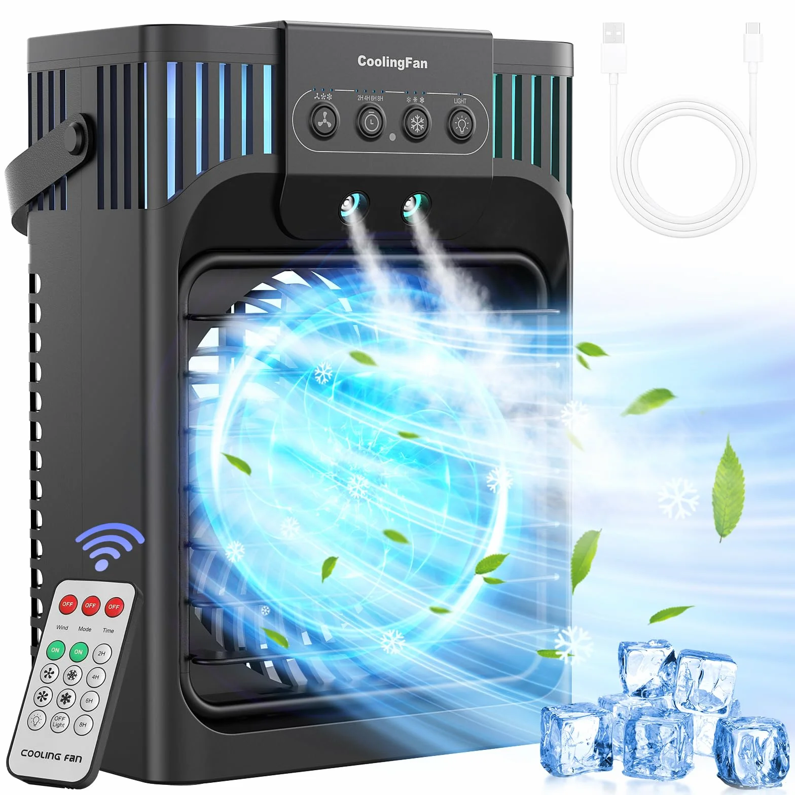 Mobilny klimatyzator 1200 ml z pilotem 3 prędkości 3 mgiełki chłodzące timer 2-8 h LED cichy