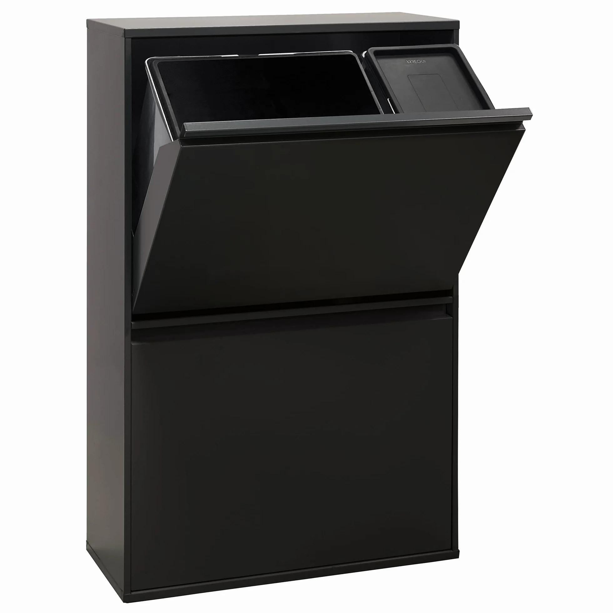 ARREGUI Basic CR606-B2 Kosz na śmieci z 4 pojemnikami | 23+11+17+17 L (68 L) | Selektywny kosz na śmieci do sortowania 4 pojemników | 4 wiadra ze stali | z wiadrem 23 l do pakowania | czarny