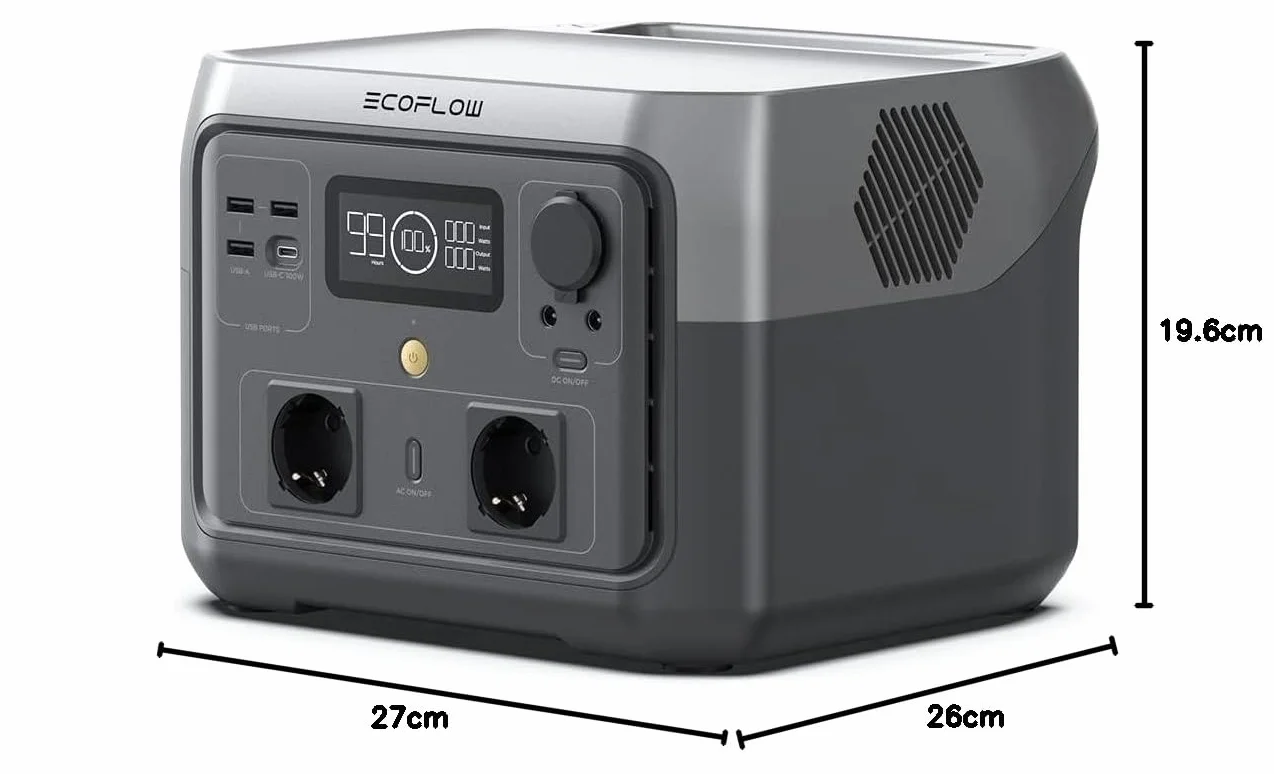ECOFLOW Przenośna stacja zasilania RIVER 2 MAX, bateria LiFeP04 512 Wh/szybkie ładowanie w 1 godz., moc wyjściowa do 1000 W, generator słoneczny, do użytkowania na kempingu, w kamperach
