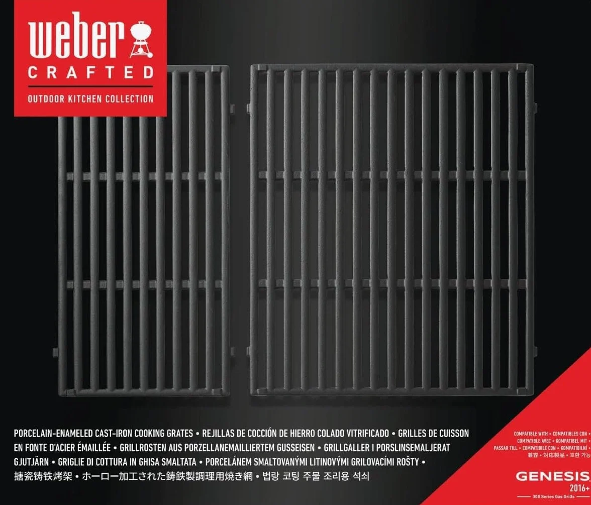 Weber Crafted Ruszty, Pasujące do Genesis Serii 300 (Od 2016), Dwuczęściowe, z Żeliwa Emaliowanego Porcelaną, Czarny (7853)