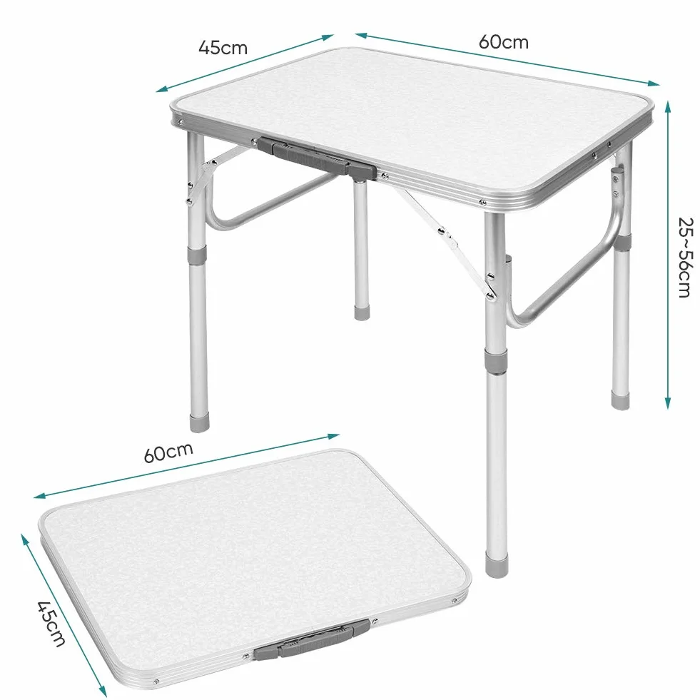 Składany stół, na zewnątrz, składany stół, 1 regulowany składany blat ze stopu aluminium, do ogrodu, na kemping, piknik, Srebro, Taille unique, Współczesny