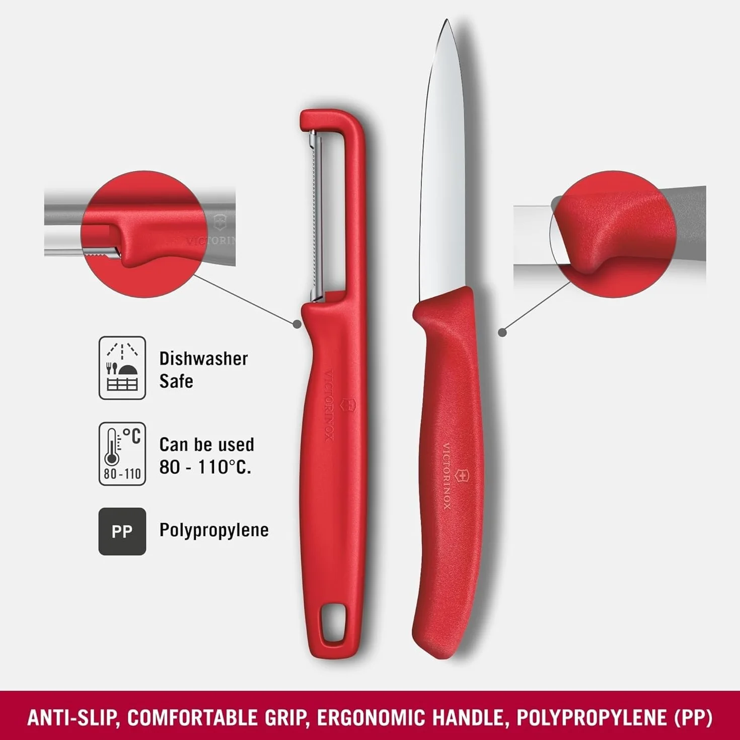 Victorinox Swiss Classic zestaw noży do warzyw z obieraczką, do warzyw i owoców, 2-częściowy, bardzo ostre ostrze, czerwony