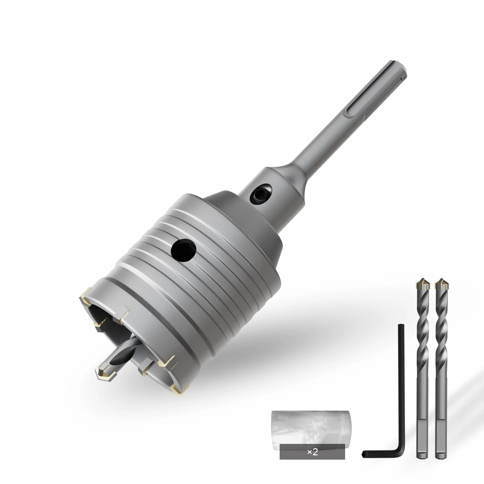 CSOOM otwornica do betonu 55 mm z przedłużeniem SDS-Plus 110 mm, zestaw otwornic do betonu, 4 wiertła centrujące 8 x 110 mm, końcówka z twardego metalu, 2 x wiertło centrujące
