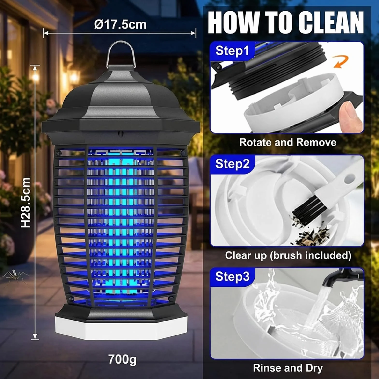 seenlast Elektryczna pułapka na owady, 4200 V, 15 W UV + 9 W LED, wodoszczelna, IPX4, do zastosowania wewnątrz i na zewnątrz (kabel 3 m)