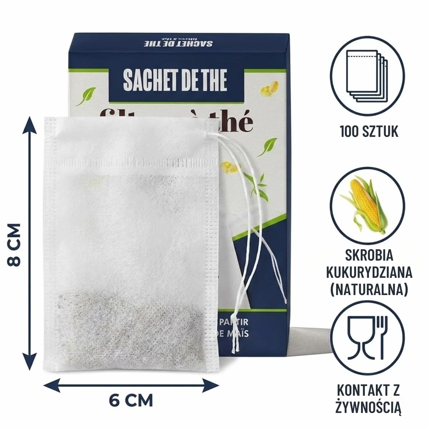 Biodegradowalne Puste Torebki ze Skrobią Kukurydzianą do Herbaty 100 szt.
