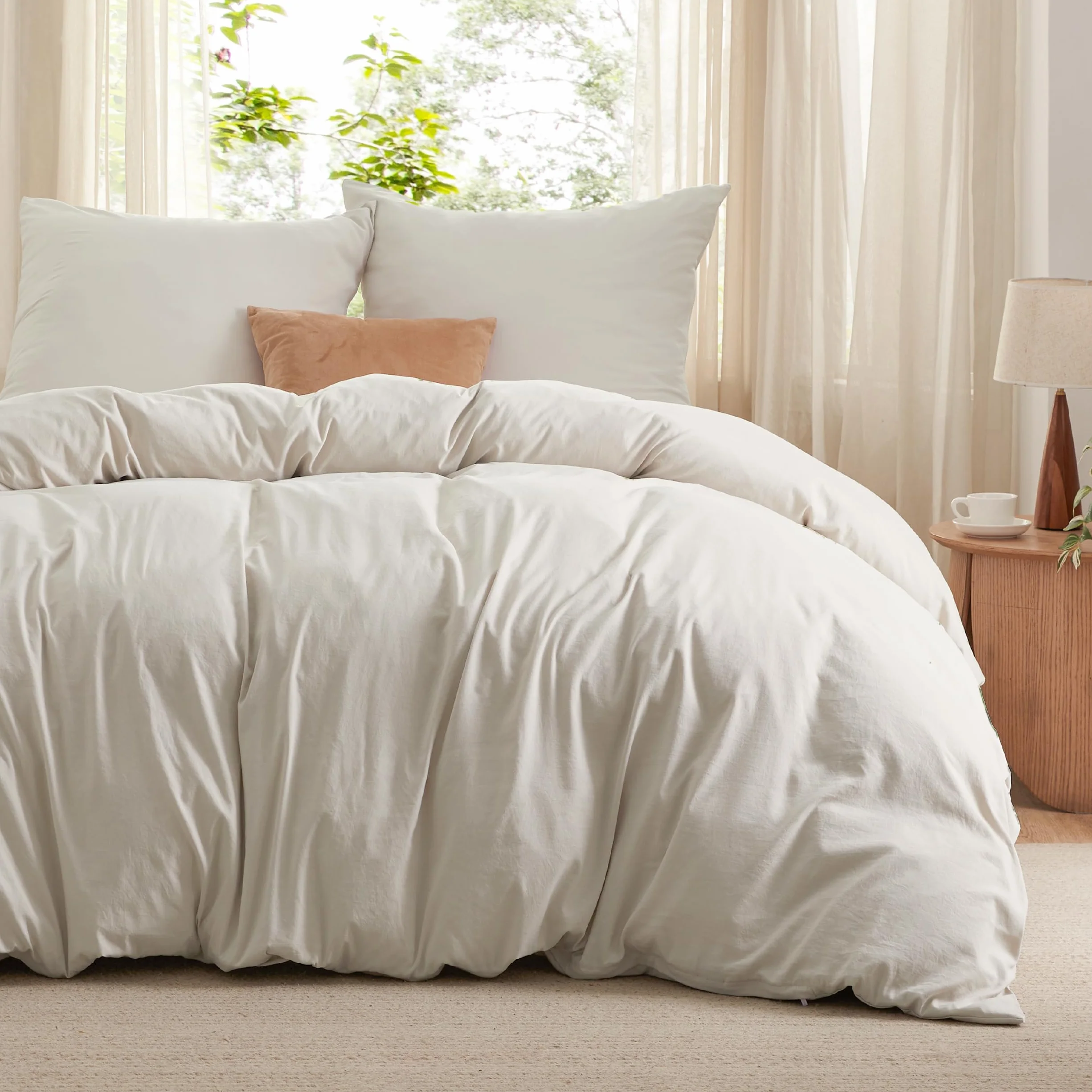 BEDSURE Pościel 260 x 240 cm, 3-częściowa, kolor naturalny – miękki Öko-Tex poliester, zestaw pościeli z mikrofibry, 1 poszwa na kołdrę 260 x 240 cm z zamkiem błyskawicznym i 2 poszewki na poduszkę 65