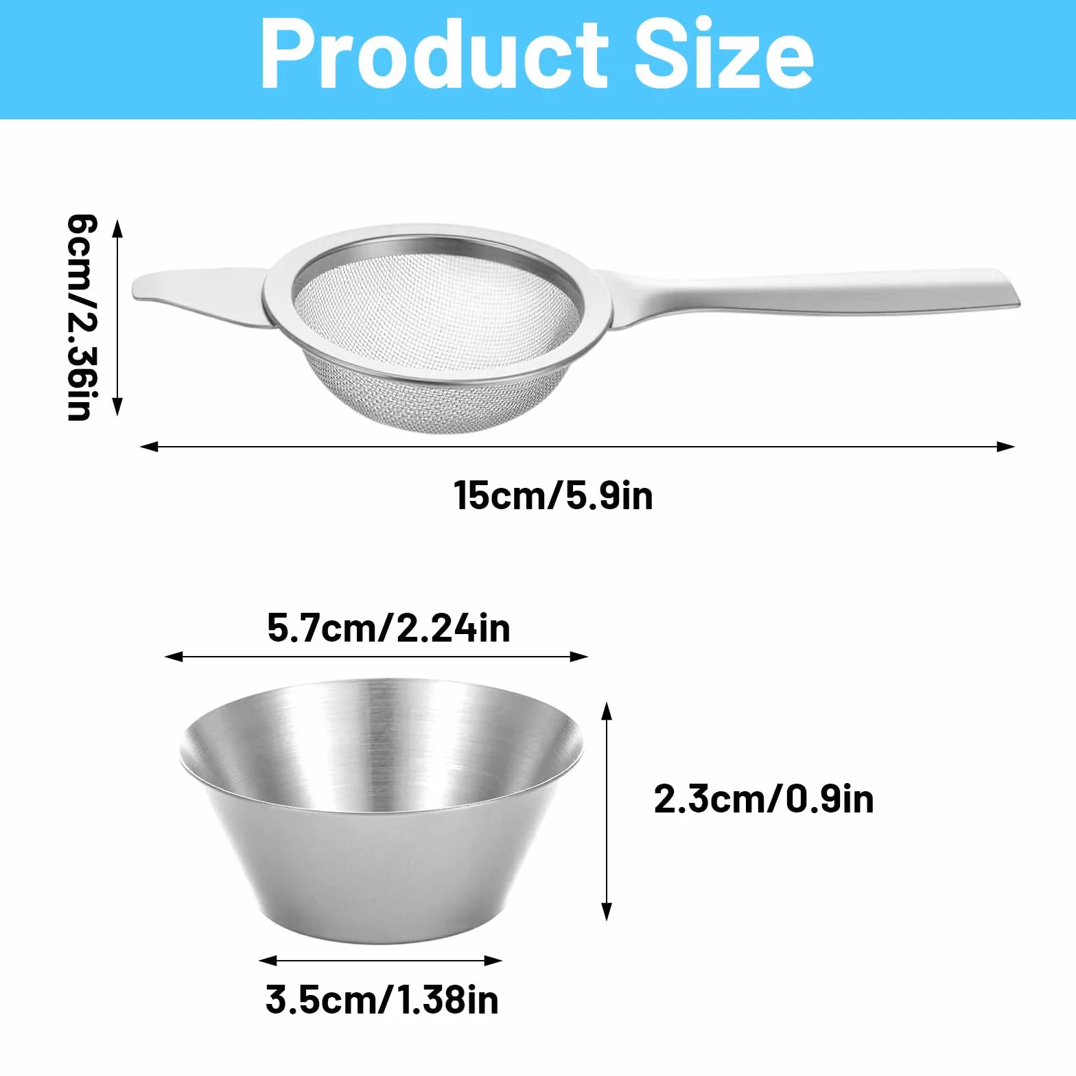 Sitko do matcha ze stali nierdzewnej 6 cm z filiżanką srebrne