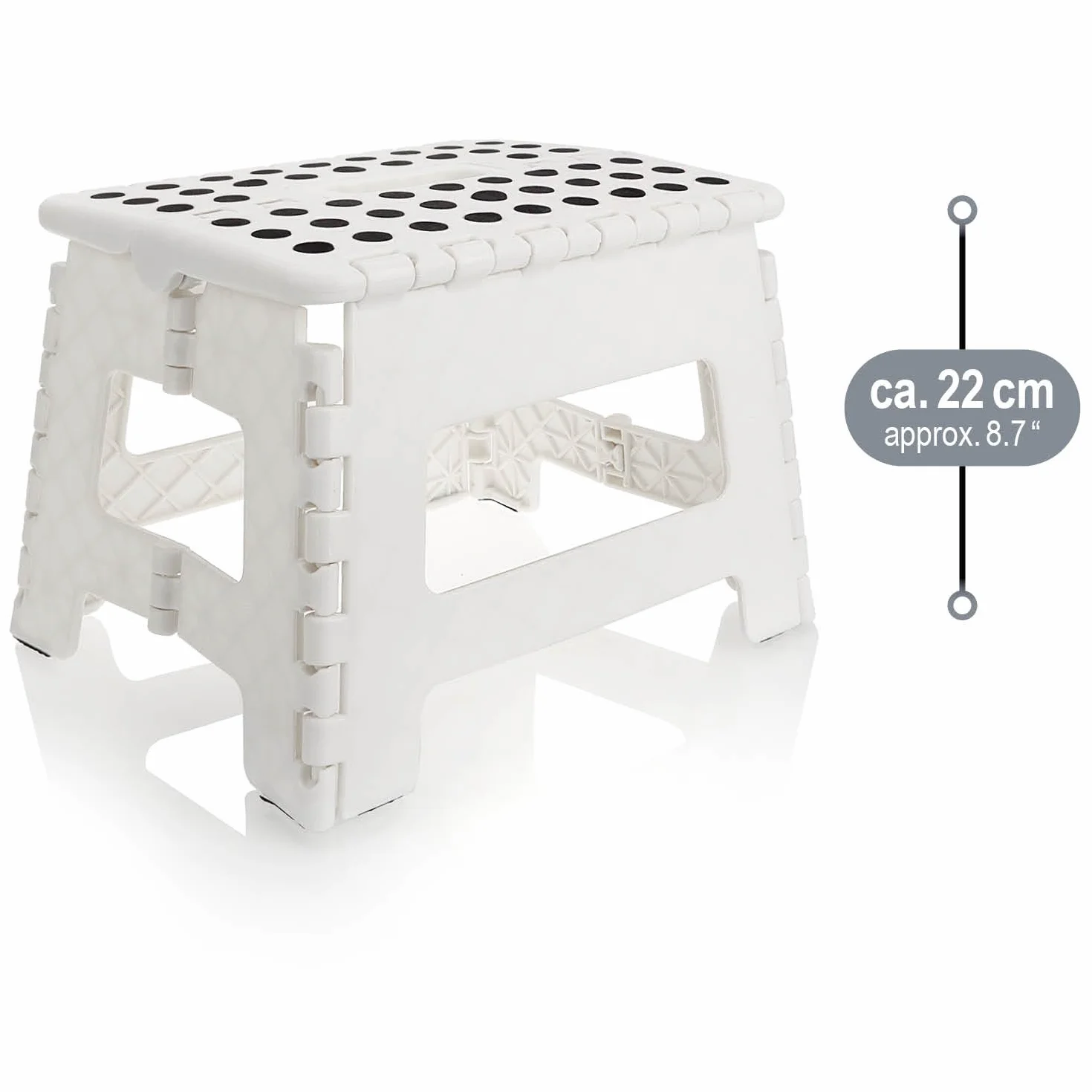 COM-FOUR® skladany stopien z gumowymi wypustkami - skladany stolek - przenosna pomoc do wspinaczki - antyposlizgowy skladany stolek - nosnosc do 150 kg (31x22x22cm bialy - 01 szt)