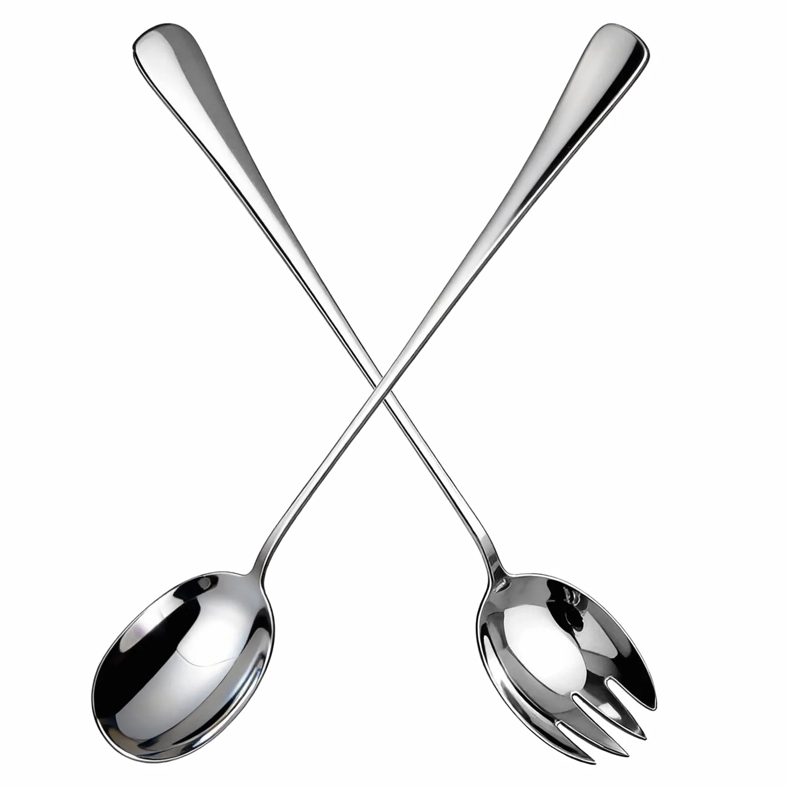 Zestaw sztućców do sałatek 28 cm, stal nierdzewna, łyżka do serwowania i szczypce do sałatek, polerowane srebro, nadają się do mycia w zmywarce, idealne na bufet, do kuchni i kolacji (srebrny)