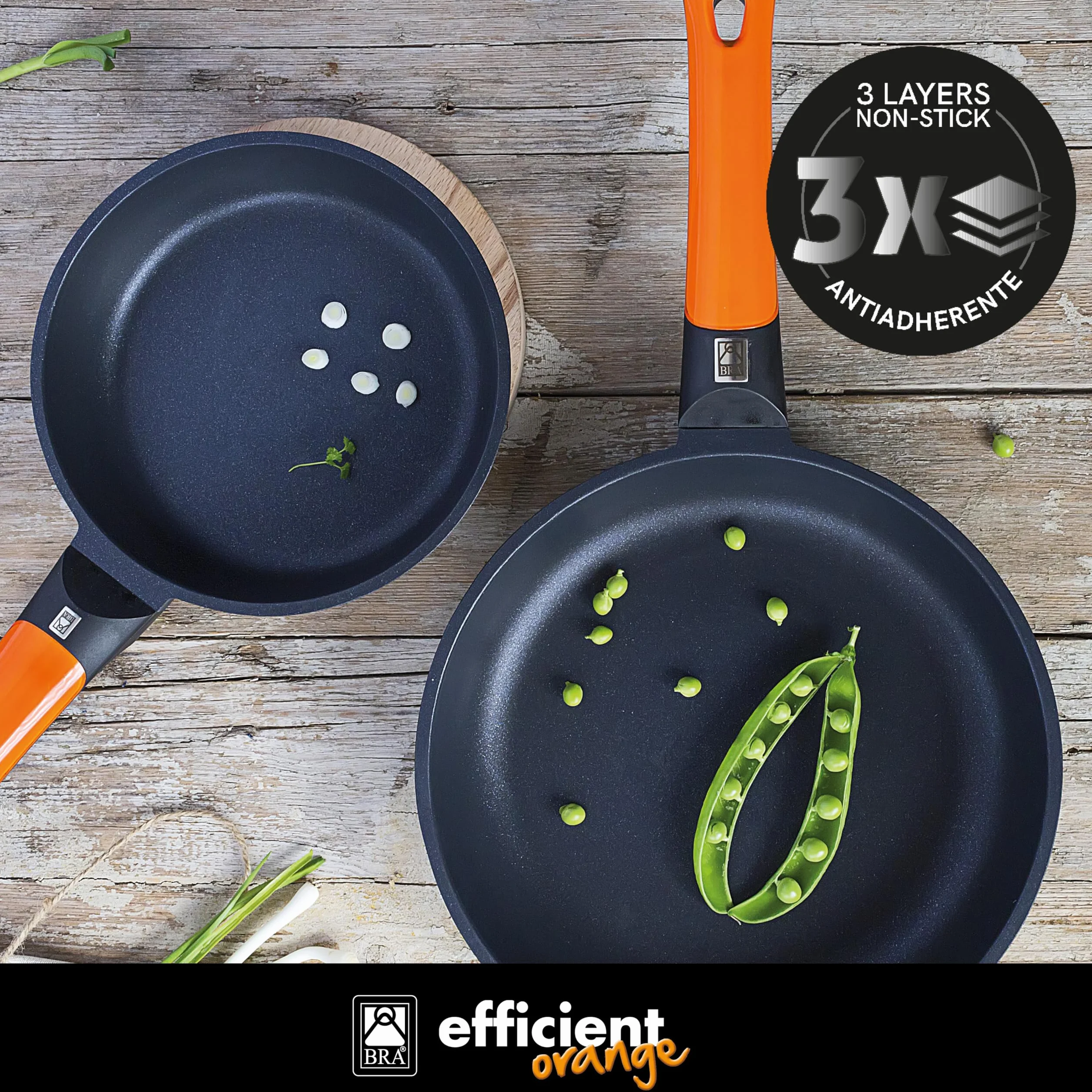Zestaw 3 patelni odlew aluminiowy z powłoką nieprzywierającą 20-24-28 cm pomarańczowy