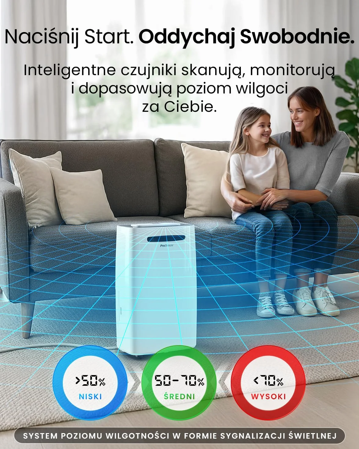 Osuszacz powietrza Pro Breeze 20 l/dobę z cyfrowym wyświetlaczem wilgotności, trybem uśpienia, ciągłym odprowadzaniem wody, suszeniem prania i 24-godzinnym wyłącznikiem czasowym