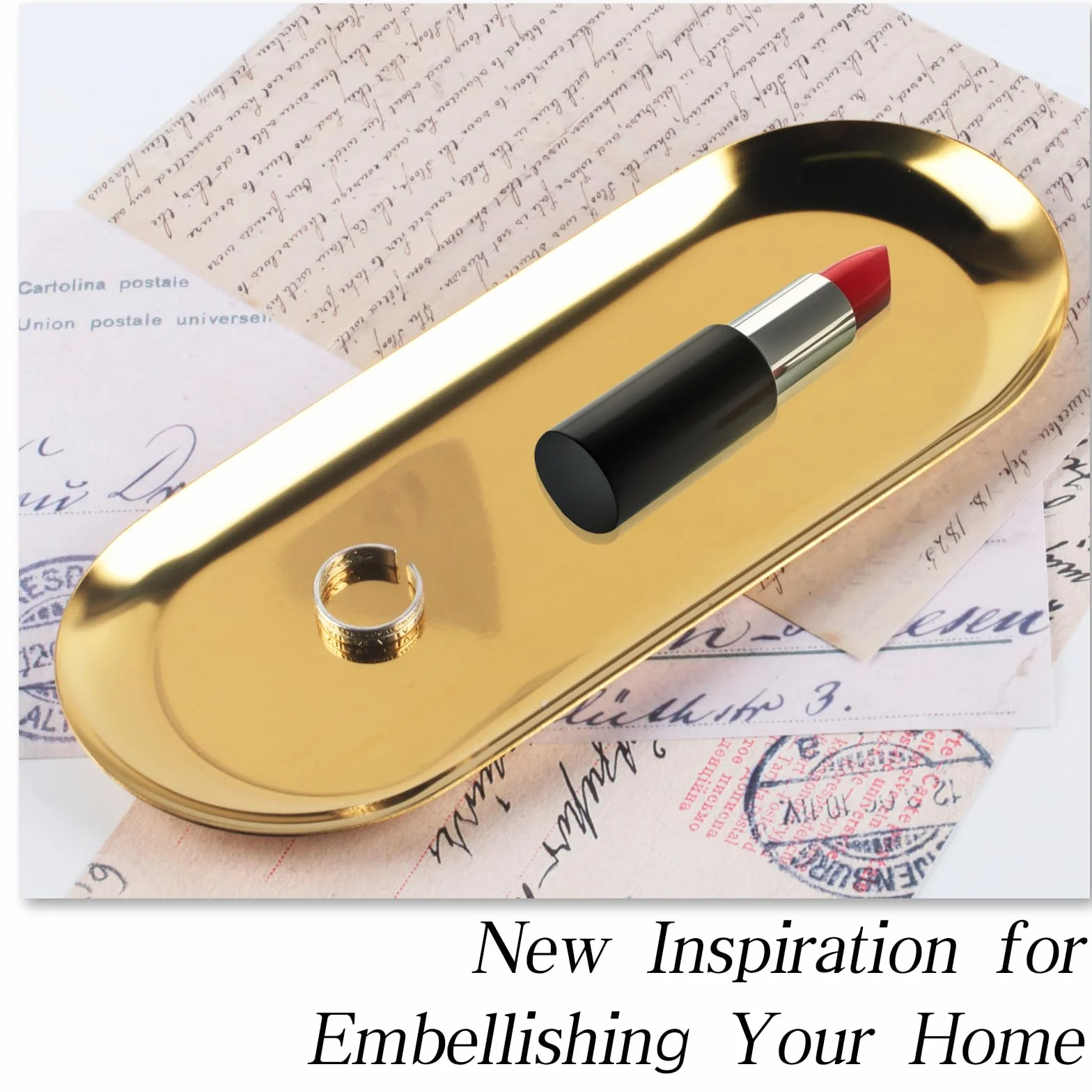 2 szt. złota taca do serwowania, złota taca dekoracyjna, złota taca dekoracyjna, taca, owalna taca na biżuterię, miska dekoracyjna, stal nierdzewna, miska na biżuterię na kosmetyki, desery, świece