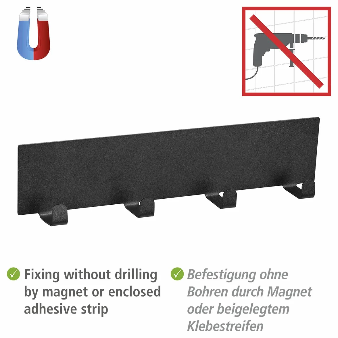 WENKO magnetyczna listwa z haczykami czarna 30 cm akcesoria kuchenne do zawieszenia