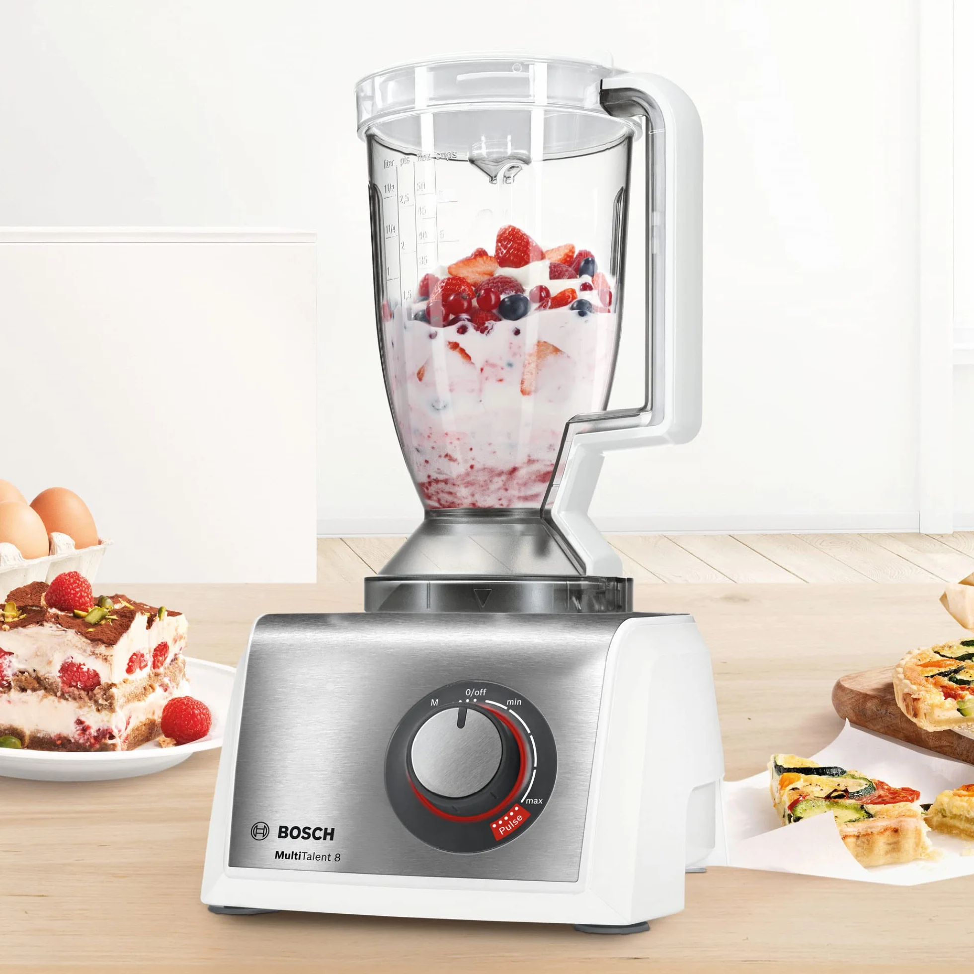Bosch Robot kuchenny MultiTalent 8 MC812S814, 1250 W, 50 funkcji, zestaw tarcz i blender, misa 3,9 l