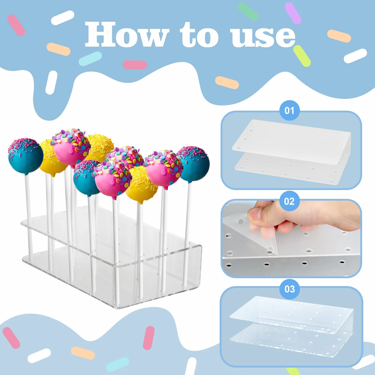 Zestaw 2 Przezroczystych Stojaków na Cake Pops z Akrylu + 200 Białych Patyczków, 20 Otworów, Wielokrotnego Użytku, Idealny na Wesela, Urodziny, Imprezy i Candy Bar (16×9×4 cm)