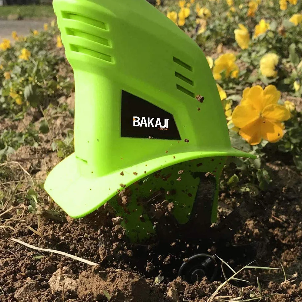 BAKAJI Elektryczna motyka ogrodowa 20 V 4000 mAh z 2 ostrzami 15 cm, szerokość robocza 10 cm, prędkość 250 obr./min, ergonomiczny uchwyt, do uprawy ogrodu