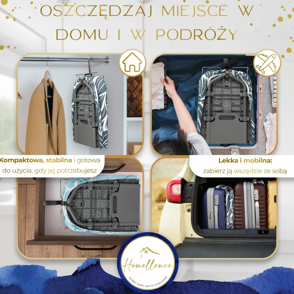 Homellence Kompaktowa Deska do Prasowania Stołowa z Mechanizmem Opatentowanym - Mała Składana Deska Mini Przenośna - Idealna do Mieszkania, Podróży, Wakacji - 2 Pokrowce Premium (Niebieska)