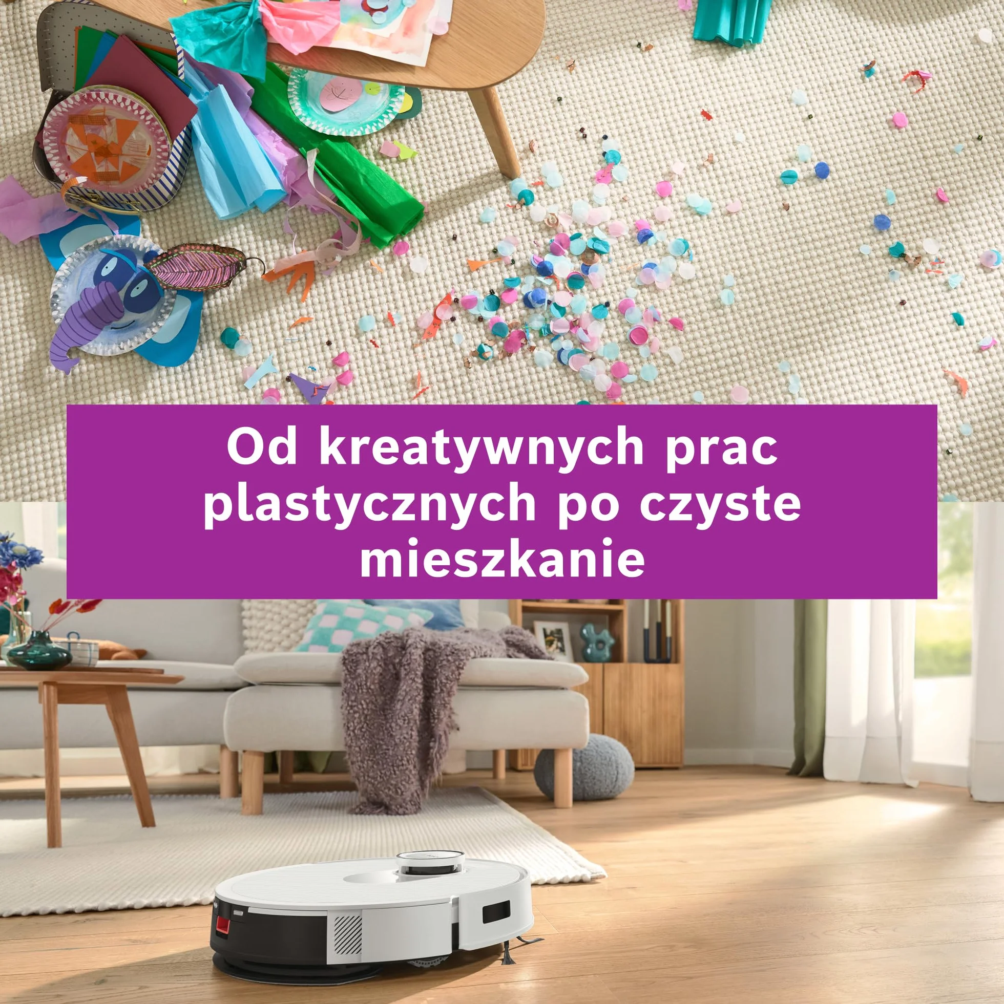 Bosch Spotless+ Robot sprzątający z funkcją mopowania, moc ssania 11 000 Pa, statyczna nakładka mopującą, stacja czyszczącą, nawigacją Smart Vision, aplikacja Bosch Home Connect, BCRD1W, biały