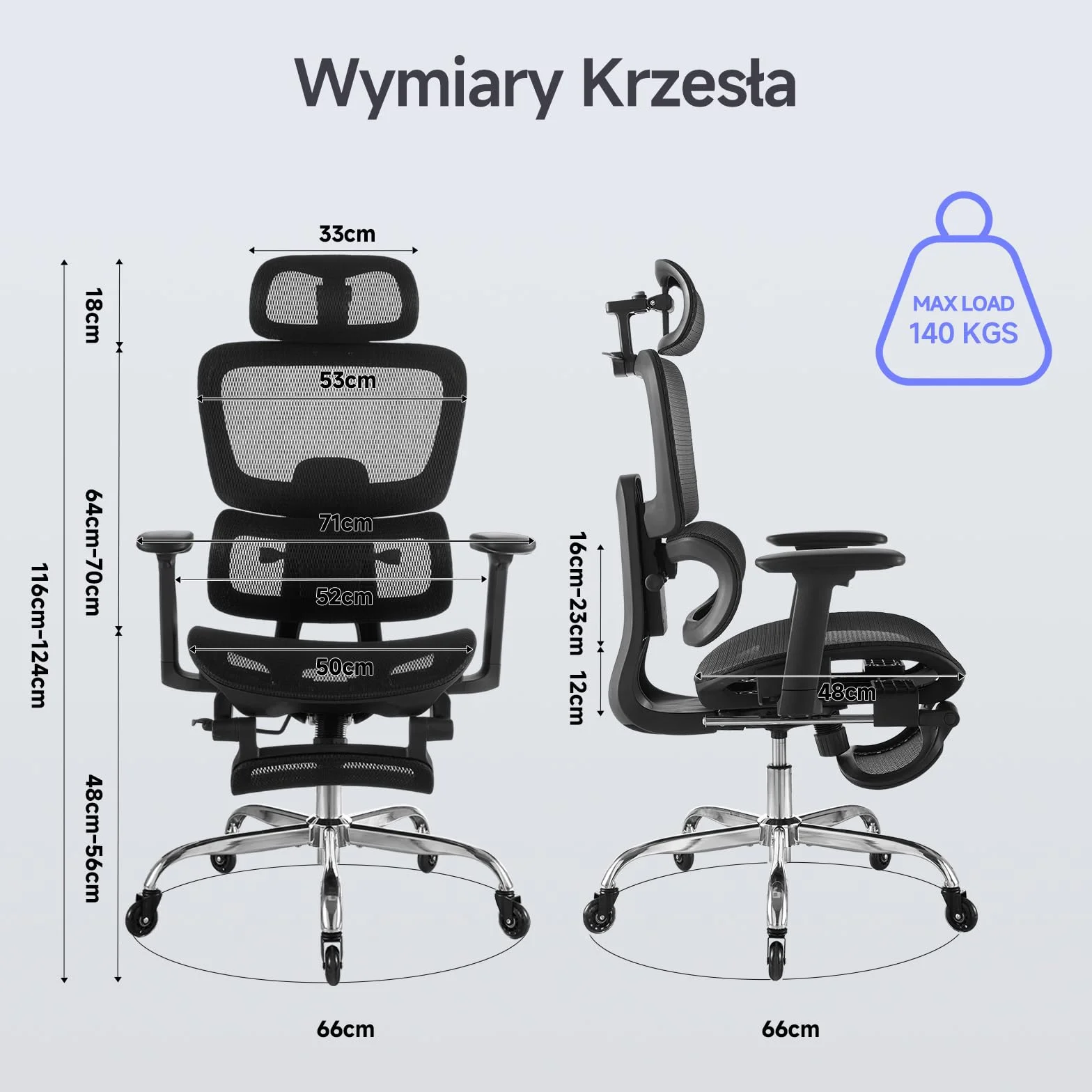 LarkLeaves Ergonomiczne Krzesło Biurowe z Podnóżkiem, 5-Stopniowe Regulowane Oparcie, 2D Podparcie Lędźwiowe, 3D Podłokietniki, Siatka z Poduszką na Szyję i Gumowe Kółka, Odchylenie 145°, Czarne