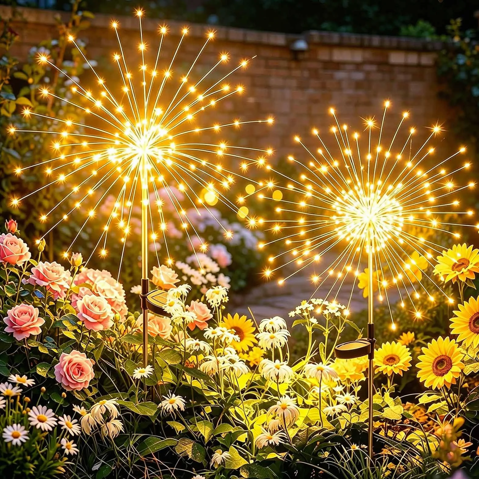 Joycome Lampa solarna do dekoracji ogrodu, 2 sztuki, 150 diod LED, dmuchawiec, 8 trybów, wtyczka solarna, oświetlenie ogrodowe, wodoodporne, na zewnątrz, balkon, taras, kwiat
