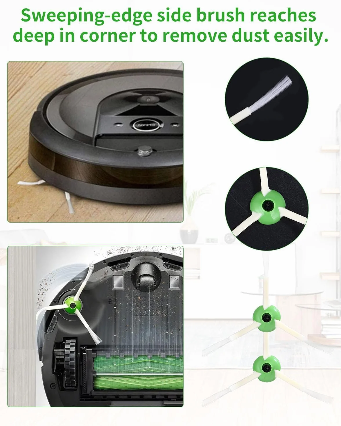 Akcesoria do iRobot Roomba serii E&I&J i7+ i3 i3+ i4 i4+ i6 i6+ j7 j7+ i8 i8+ E5 E6 E7, szczotki odkurzacza, 1 zestaw gumowych szczotek, 4 filtry, 6 szczotek bocznych