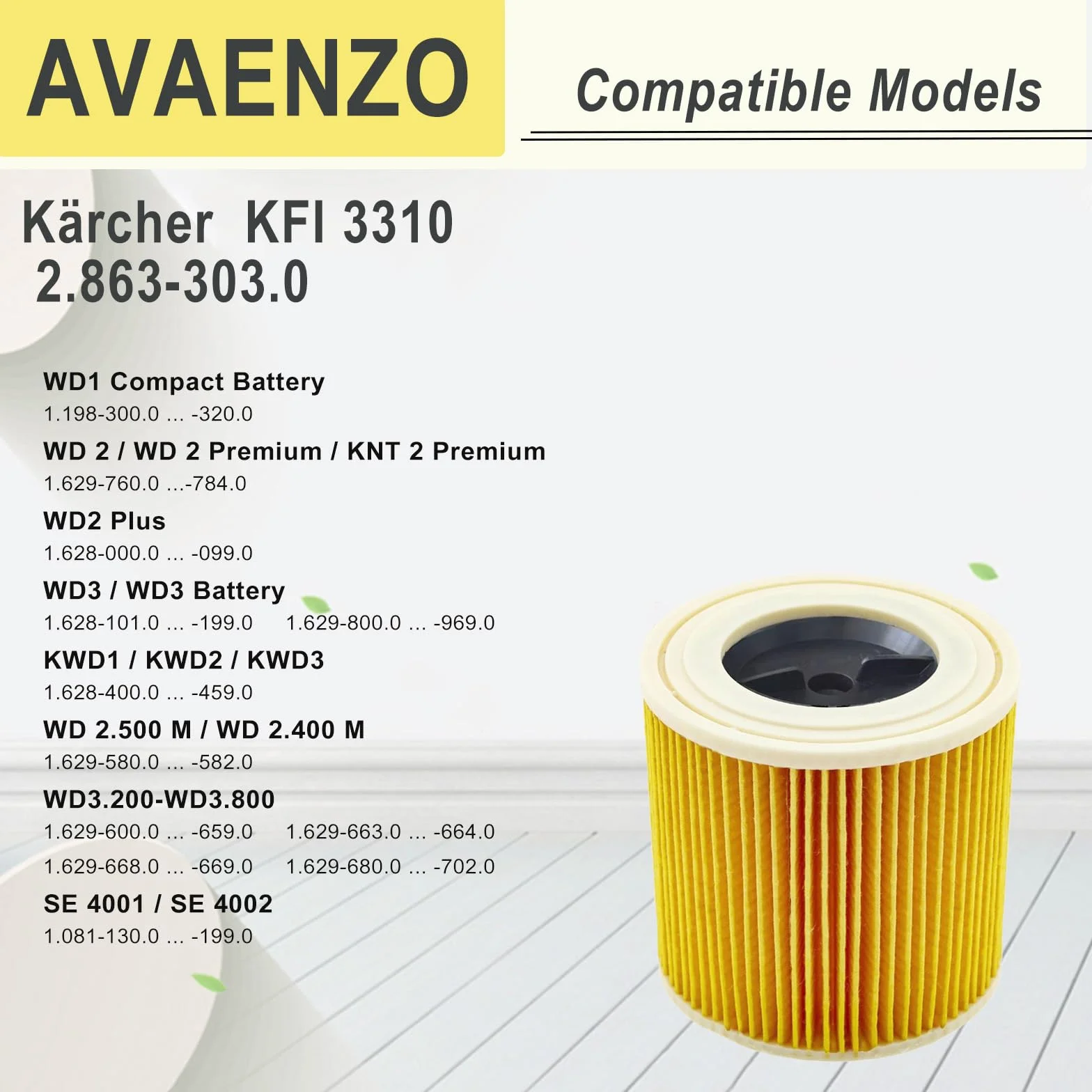 3 sztuki filtrów nabojowych KFI 3310 do odkurzaczy na mokro i na sucho Kärcher numer artykułu 2.863-303.0