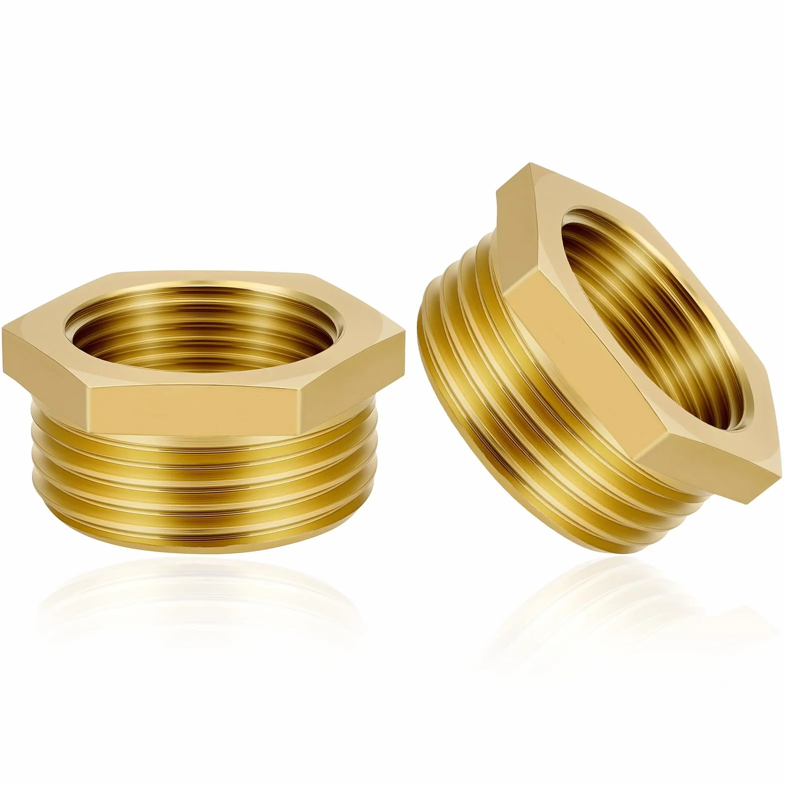 Flintronic 2 sztuki mosiężnych złączek redukcyjnych 3/4 na 1/2 cala, Ø 25 mm gwint zewnętrzny do Ø 20 mm gwint wewnętrzny, redukcja AG/IG z sześciokątem do przemysłu, handlu, ogrodu i gospodarstwa