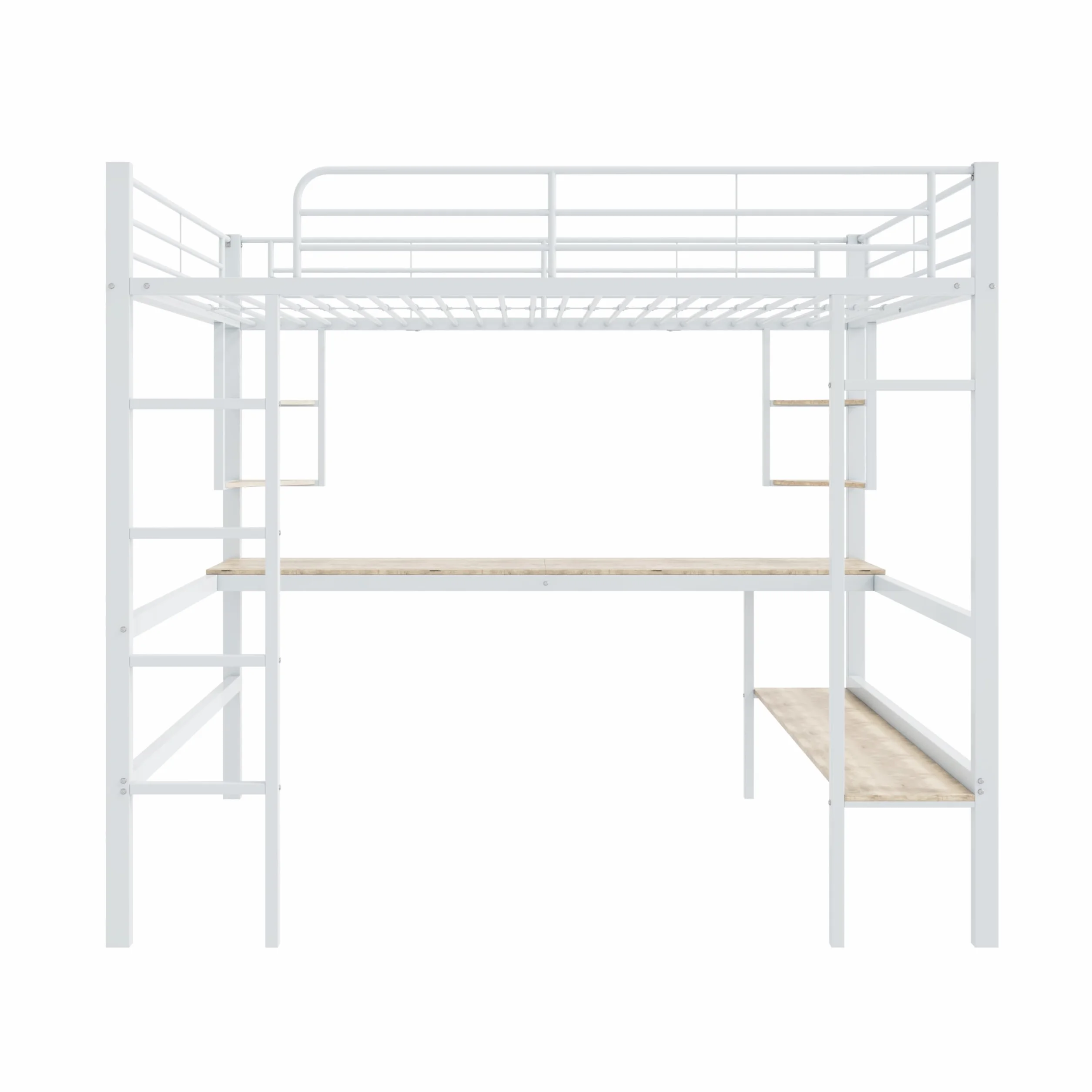 Dolamani metalowe łóżko piętrowe z metalu, 140 x 200 cm, dla dzieci, młodzieży i dorosłych, łóżko piętrowe z biurkiem i półką, zabezpieczenie przed wypadnięciem, bezpieczne wzornictwo