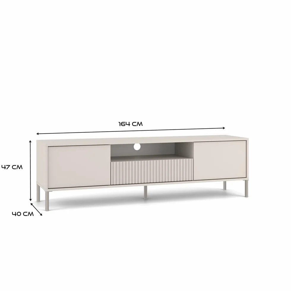 ADGO – Szafka RTV – Kaszmir – 164 x 47 x 40 cm (szer. x wys. x głęb.) – Szafka pod Telewizor z Szufladą, Drzwiczkami i Półką do Salonu – Ryflowany Front – Model KAMARO 160