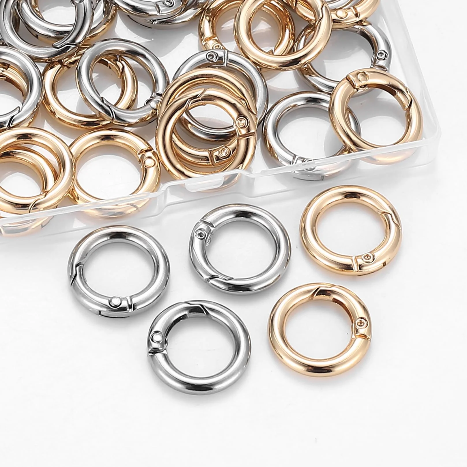 30 Szt. Okrągłe Karabińczyki, 20mm Okrągłe Kółka do Kluczy, Okrągłe O-Ring Karabińczyki Breloki Małe, Sprężynowe Pierścienie do Akcesoriów do Toreb DIY Rękodzieło, Srebrny+Złoty