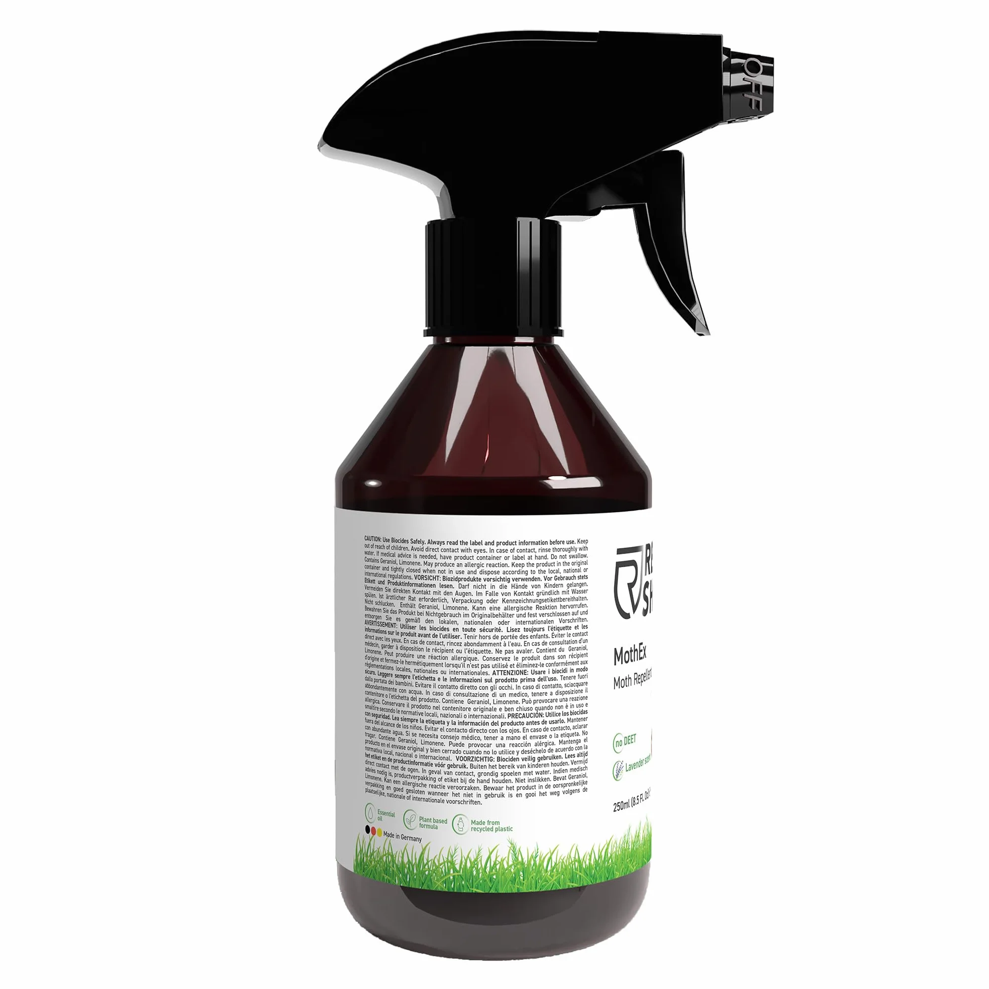 RepellShield Naturalny spray na mole -250 ml - delikatna ochrona przed molami geraniolowymi do szafy na ubrania i alternatywa dla pułapek na mole odzieżowe - nie farbuje i nie pozostawia śladów