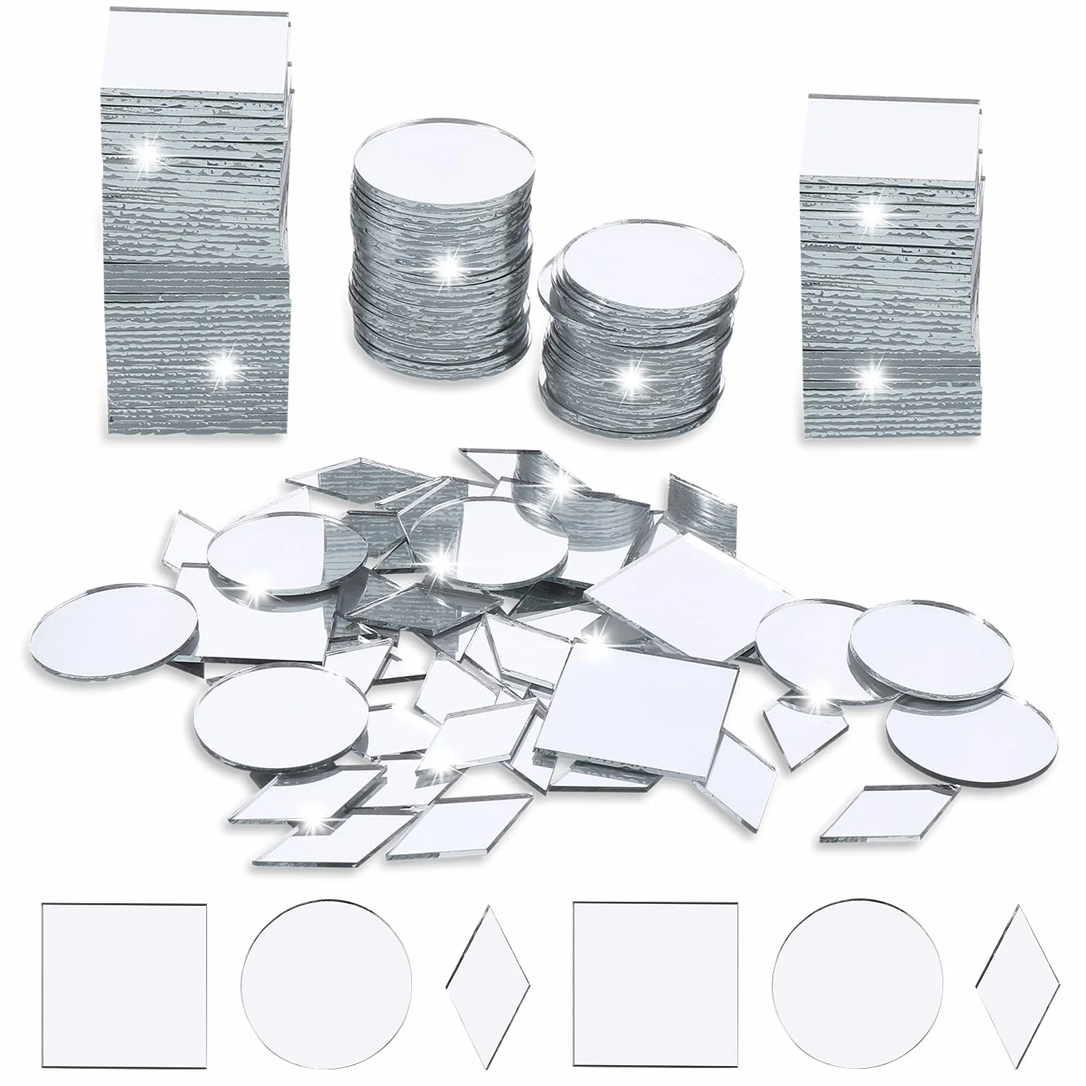 Piriuuo 240 sztuk małych lusterek, małe lustra do majsterkowania, 3 kształty, rzemiosło, lustro mozaika, mini lustro, kafelki, lustro, mozaika, folia lustrzana, DIY, do projektów i dekoracji