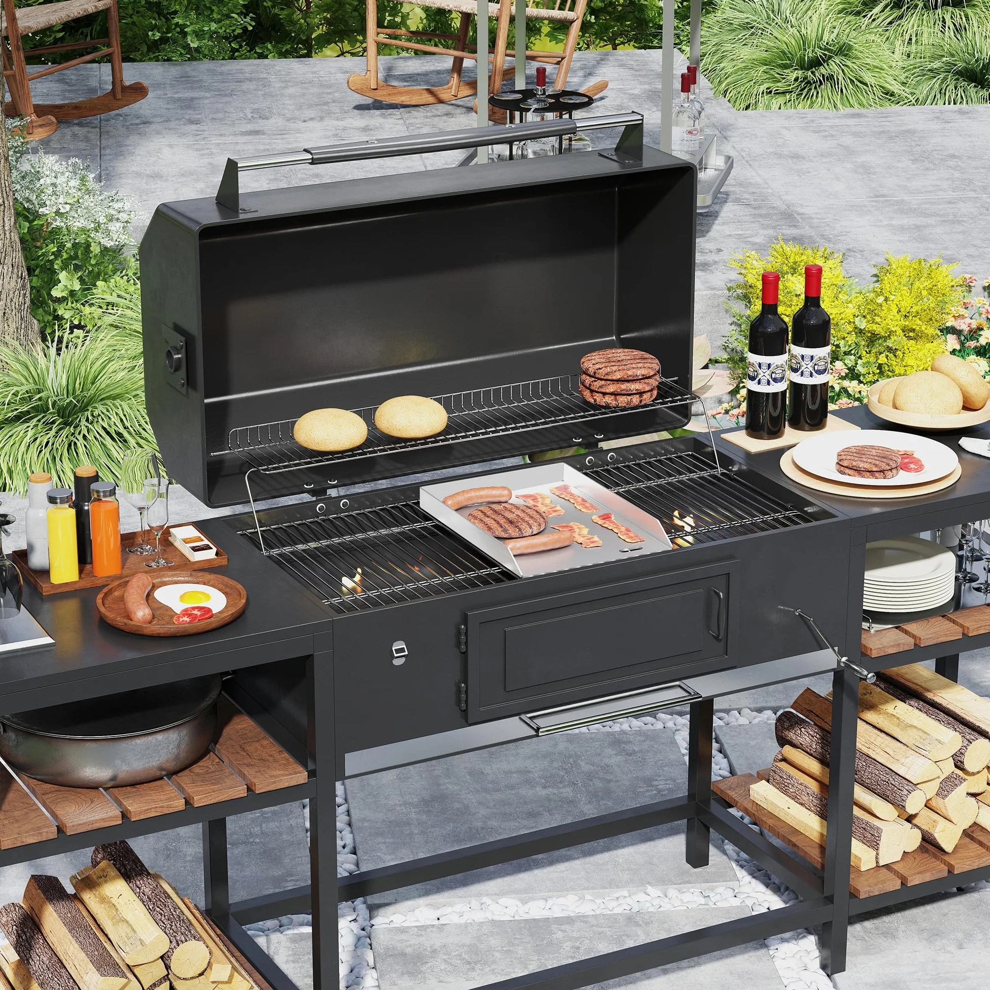 Aufun płyta grillowa ze stali nierdzewnej | 30x40x4 cm Uniwersalna BBQ plancha z zbieraczem tłuszczu | Płyta grillowa do grilla na gaz i węgiel drzewny | Akcesoria do grilla w zestawie 2 szpatułki