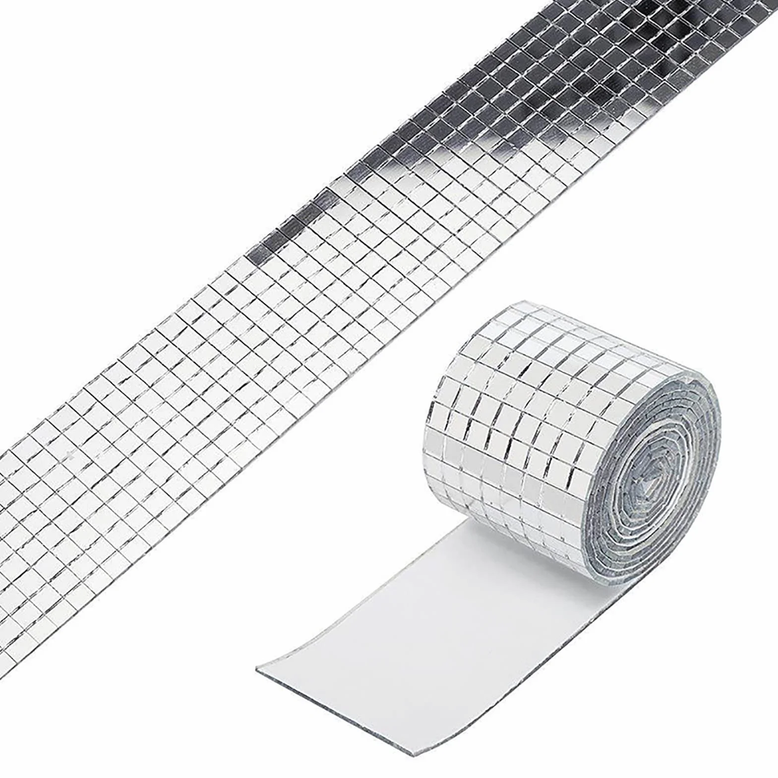 3 Sztuki Samoprzylepne Szklane Lustro Płytki Mozaiki - Małe Kwadratowe Naklejki 4x100 Cm dla DIY Craft Dekoracje, Disco Ball na Imprezę (Srebrny)
