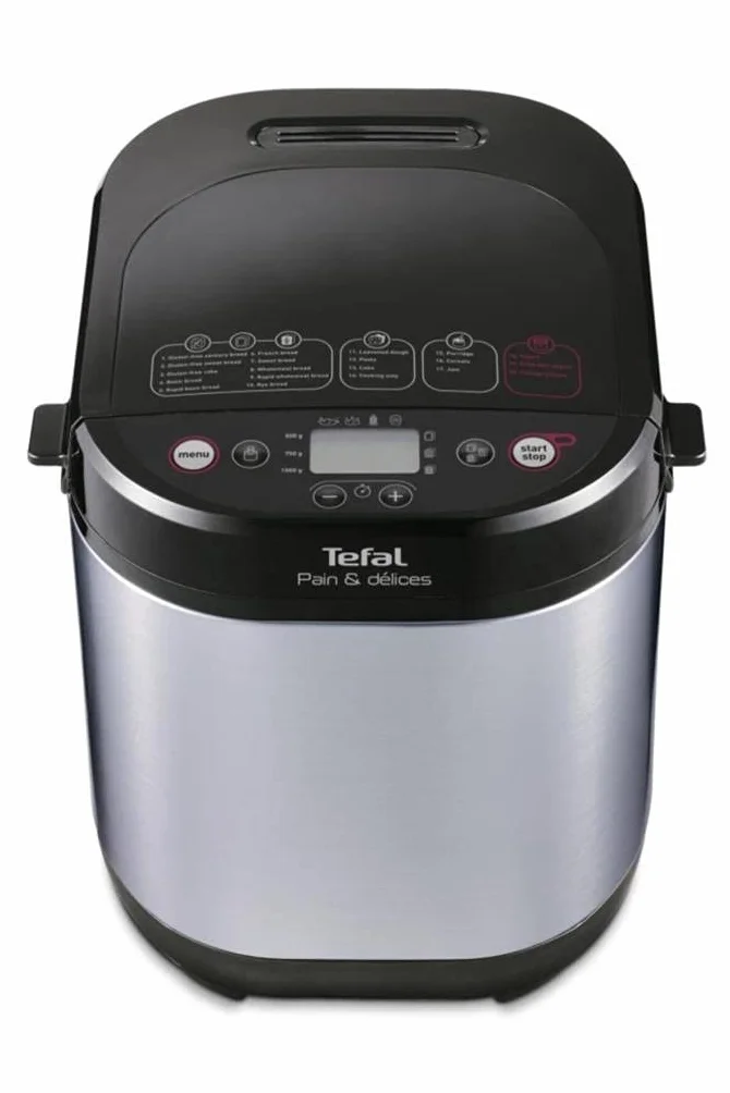 Tefal PF240E Wypiekacz do chleba, 20 automatycznych programów, timer z możliwością opóźnienia startu o15-godzin, funkcja utrzymania ciepła przez 1 h, czarny/srebrny