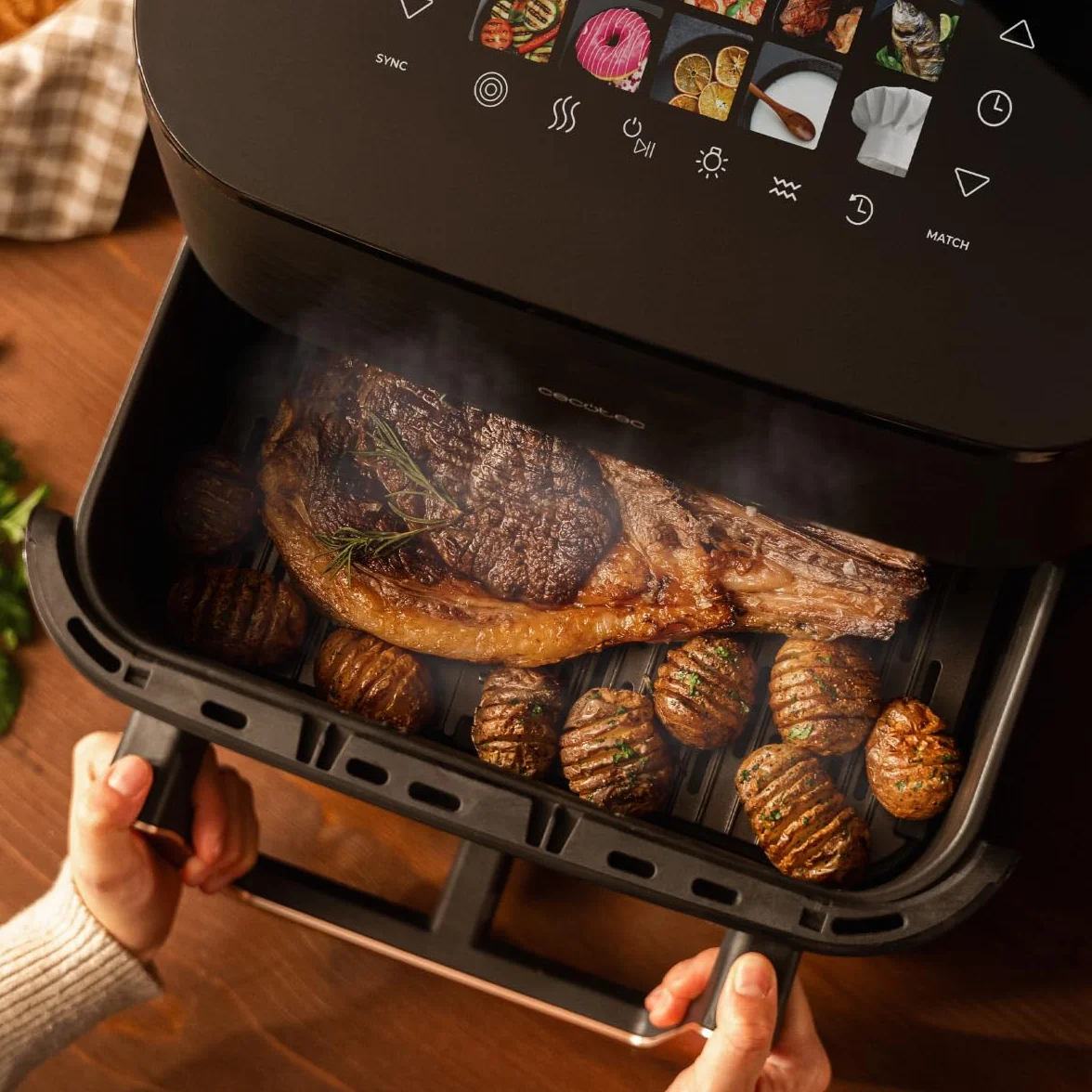 Cecotec Frytkownica powietrzna 10 l, frytkownica powietrzna Cecofry&Grill Smokin 11000, 2200 W, frytkownica 3 w 1, grill, płyta grillowa, zintegrowana wędzarnia, 10 menu, temperatura 40-200°C,