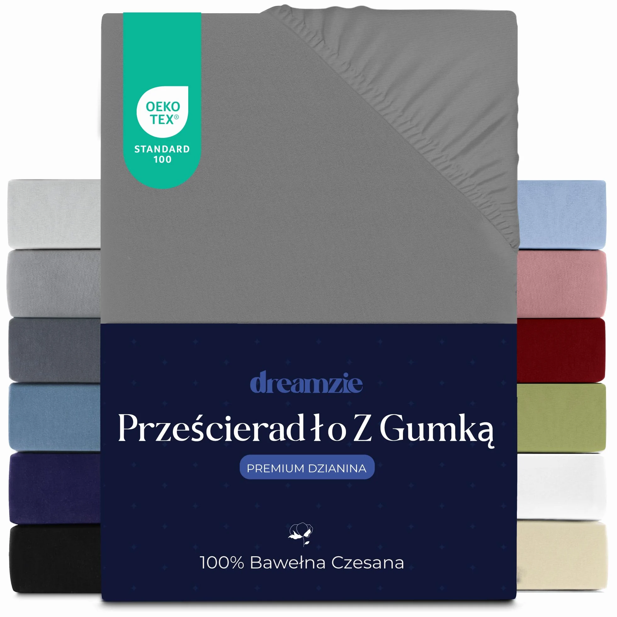 Prześcieradło Dreamzie 160x200 cm, 100% bawełna Premium Jersey, wysokość materaca do 27 cm, hipoalergiczne, Oeko-Tex, antracyt