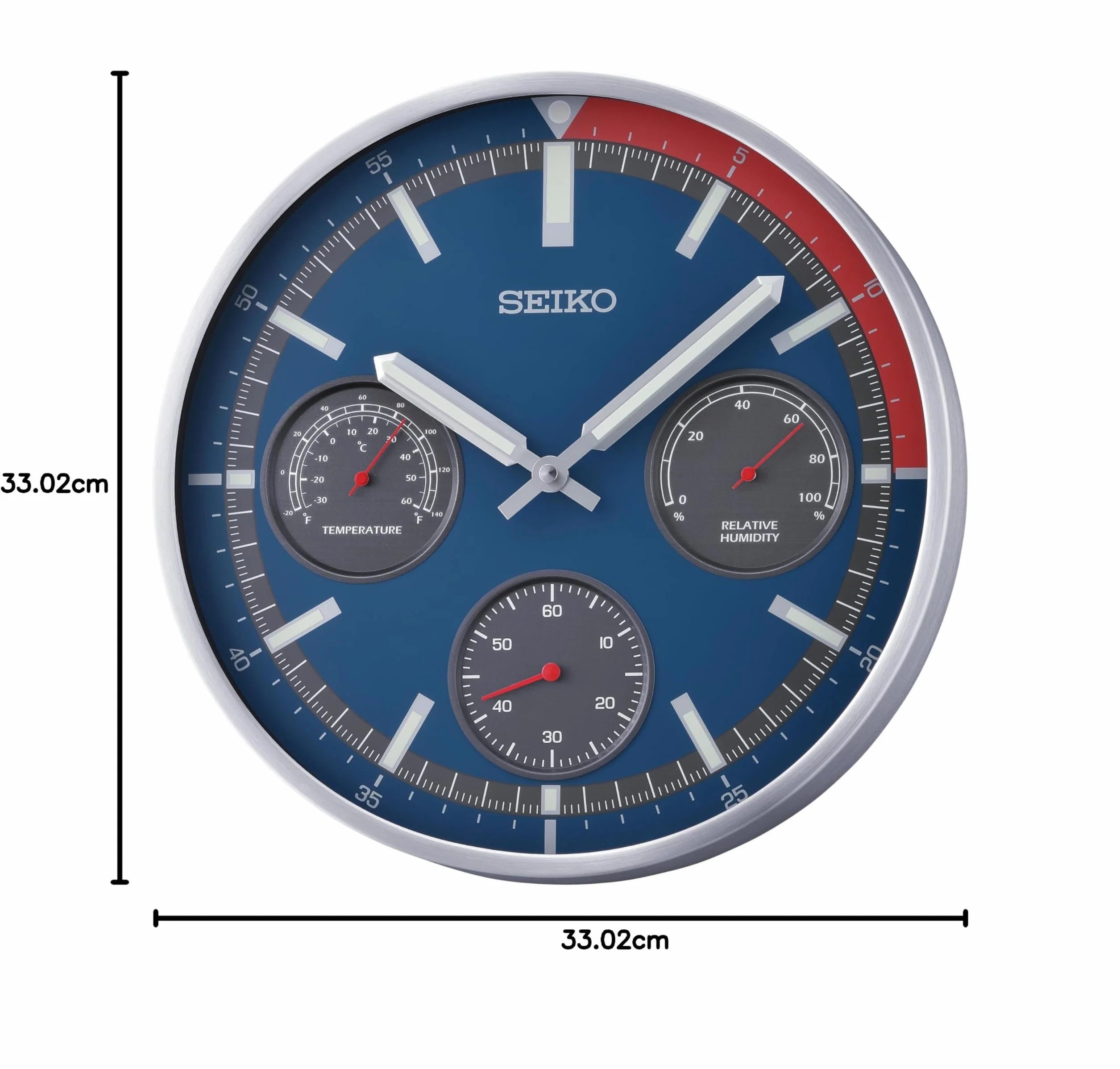 SEIKO Shelby II nietykający zegar ścienny, niebieski, 33 cm