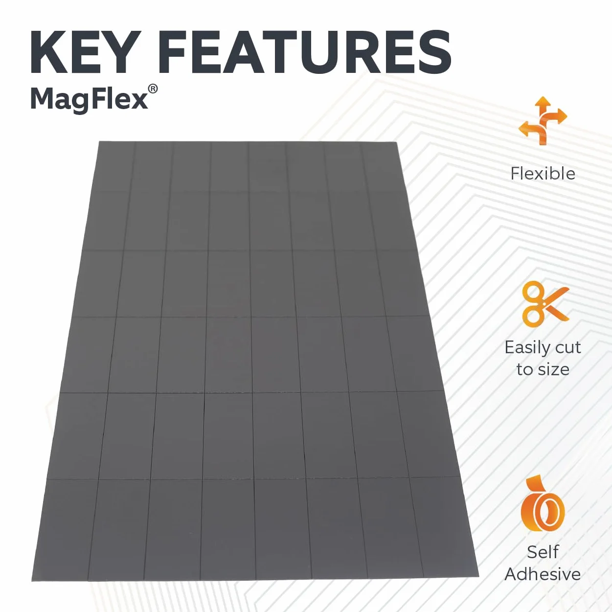 MagFlex® Samoprzylepne elastyczne magnetyczne prostokąty do tworzenia magnetycznych obrazów, grafiki, znaków lub wyświetlaczy - 50 mm x 24 mm - 48 na arkusz A4, czarny