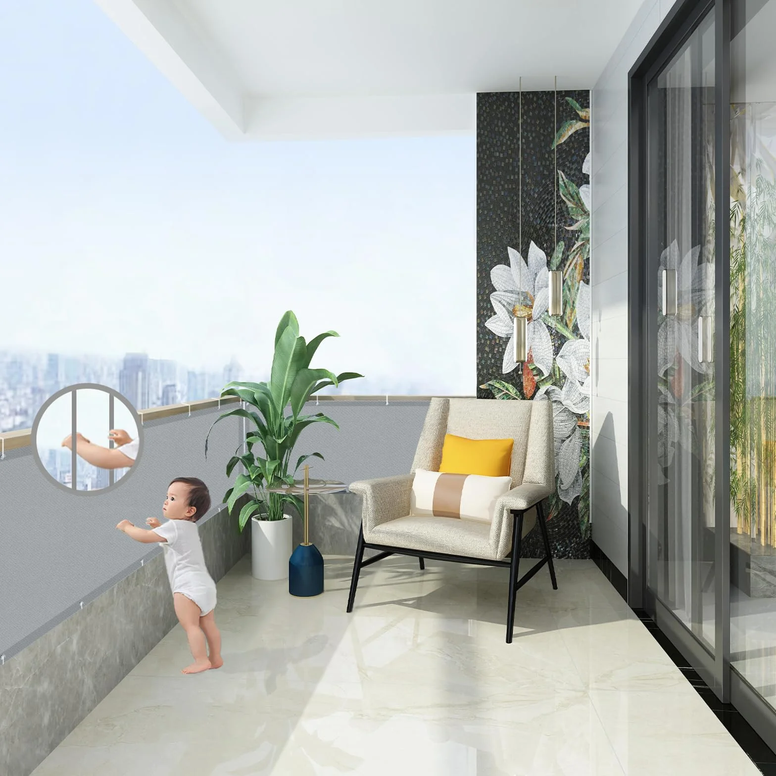AXT SHADE Osłona Balkonowa 90x300cm Ochrona przed Wiatrem Nieprzejrzysta osłona Balkonu PES 170g/m² Ochrona przed Wiatrem i Promieniowaniem UV z oczkami i opaskami Kablowymi-Jasnoszary