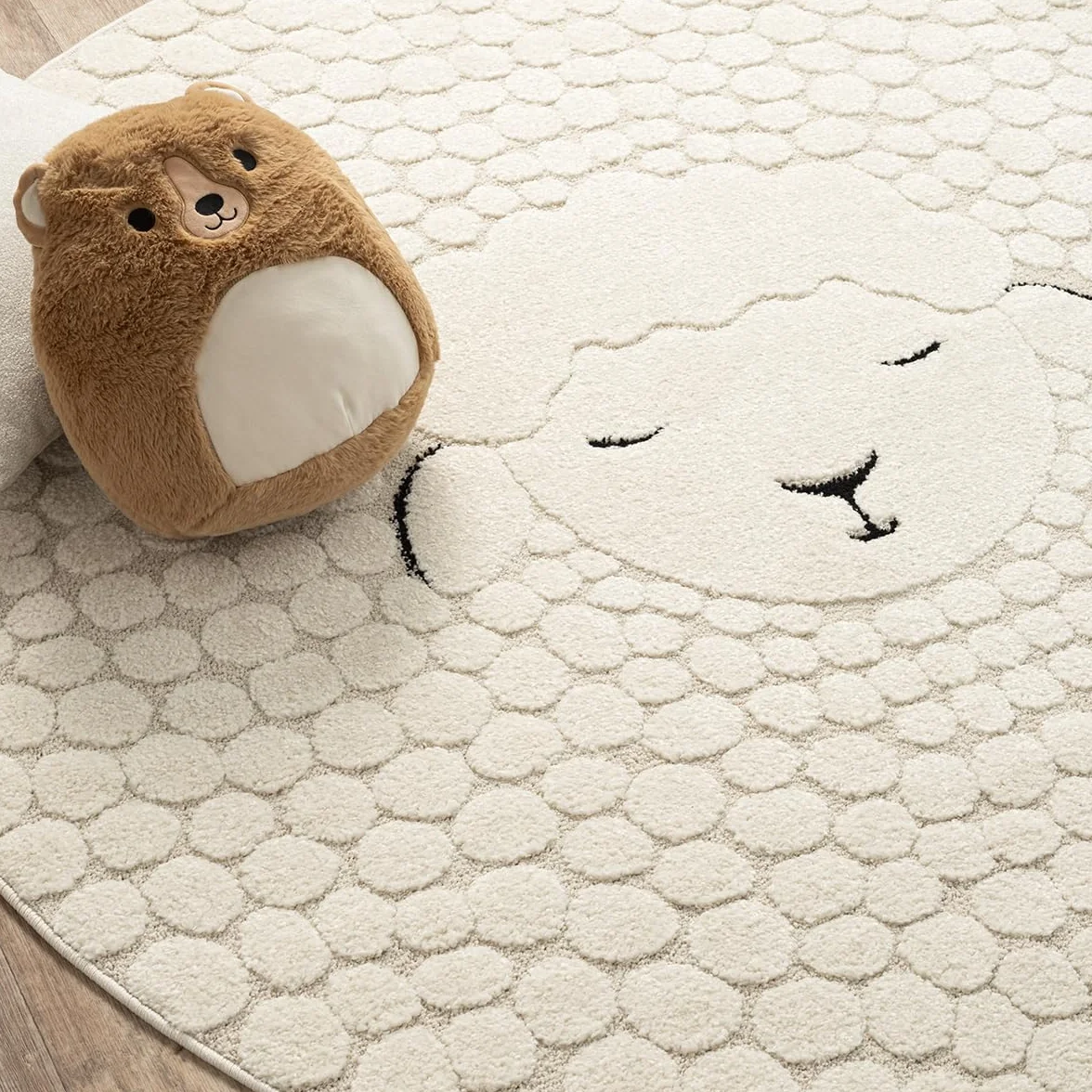 the carpet Elisa Kids dywan do pokoju dziecięcego, dywan do zabawy, łatwy w pielęgnacji, wytrzymały, kremowy, 160 cm, okrągły