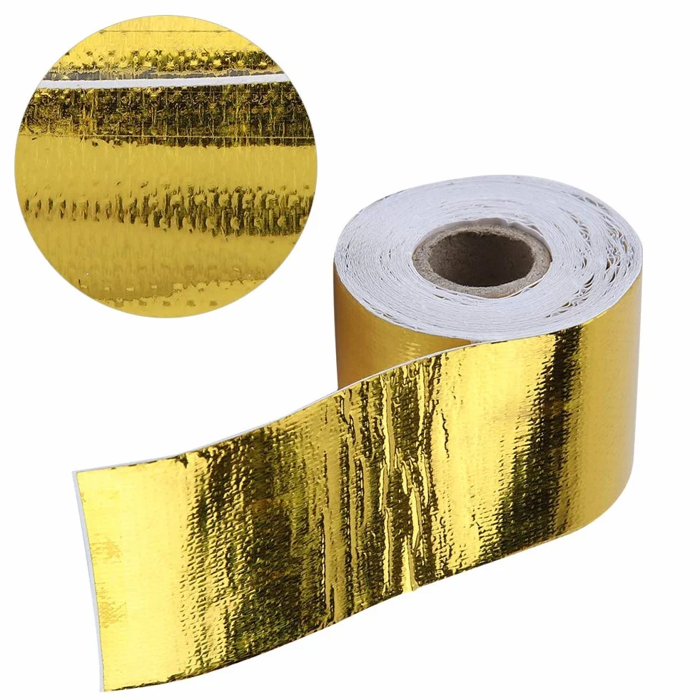 Taśma Osłony Termicznej Samoprzylepna, Taśma Aluminiowa Samoprzylepna 1 Rolka Samoprzylepna Folia Aluminiowa ze Złotego Samochodu Odblaskowa Taśma do Owijania Osłony Termicznej(Golden 10M*5Cm)