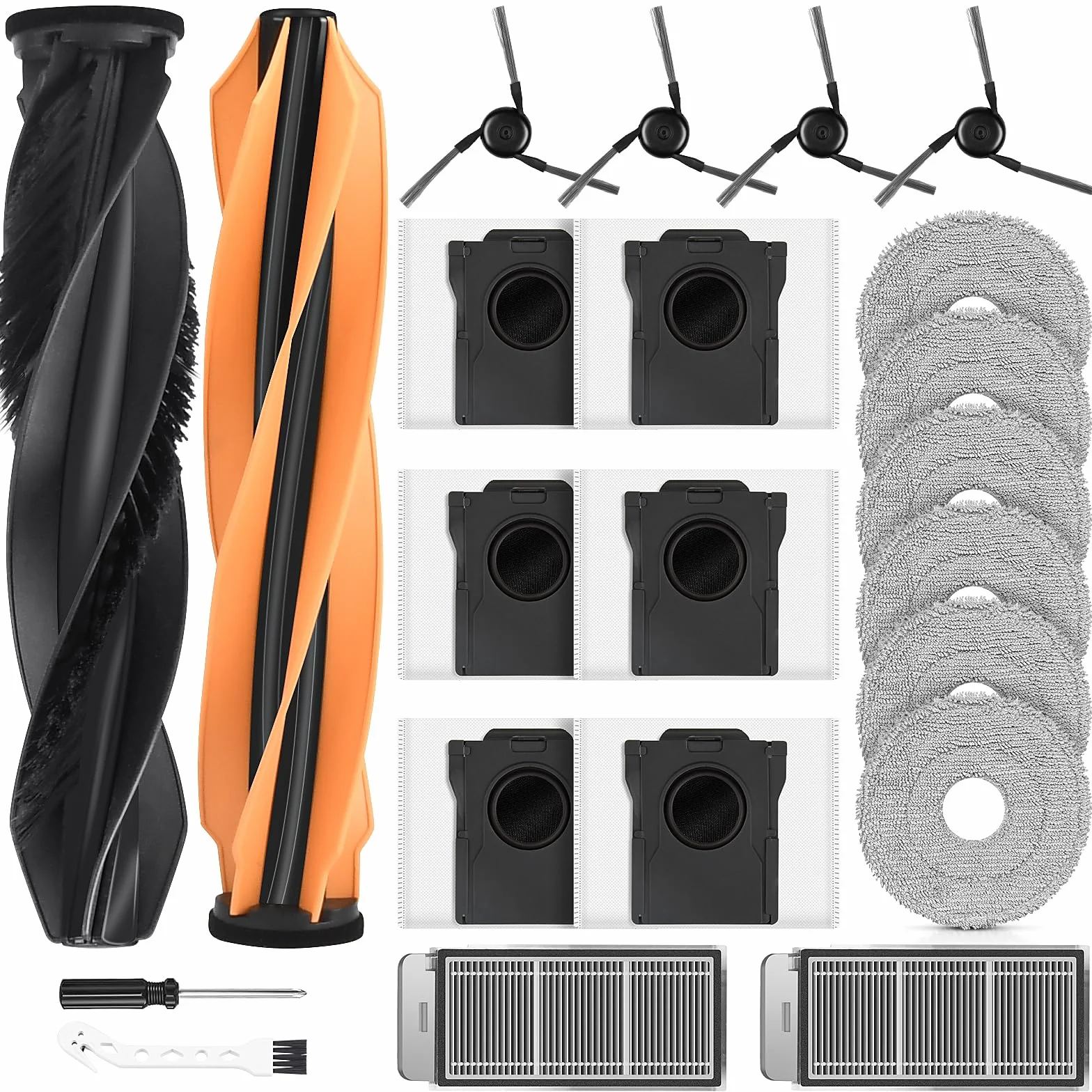 22 akcesoria do robota odkurzającego Dreame X50 Ultra Complete/L50 Pro Ultra/X50 Master/L40s Pro Ultra, 2 główne szczotki 6 worków do odkurzacza 6 padów do wycierania 2 filtry 4 szczotki boczne 1