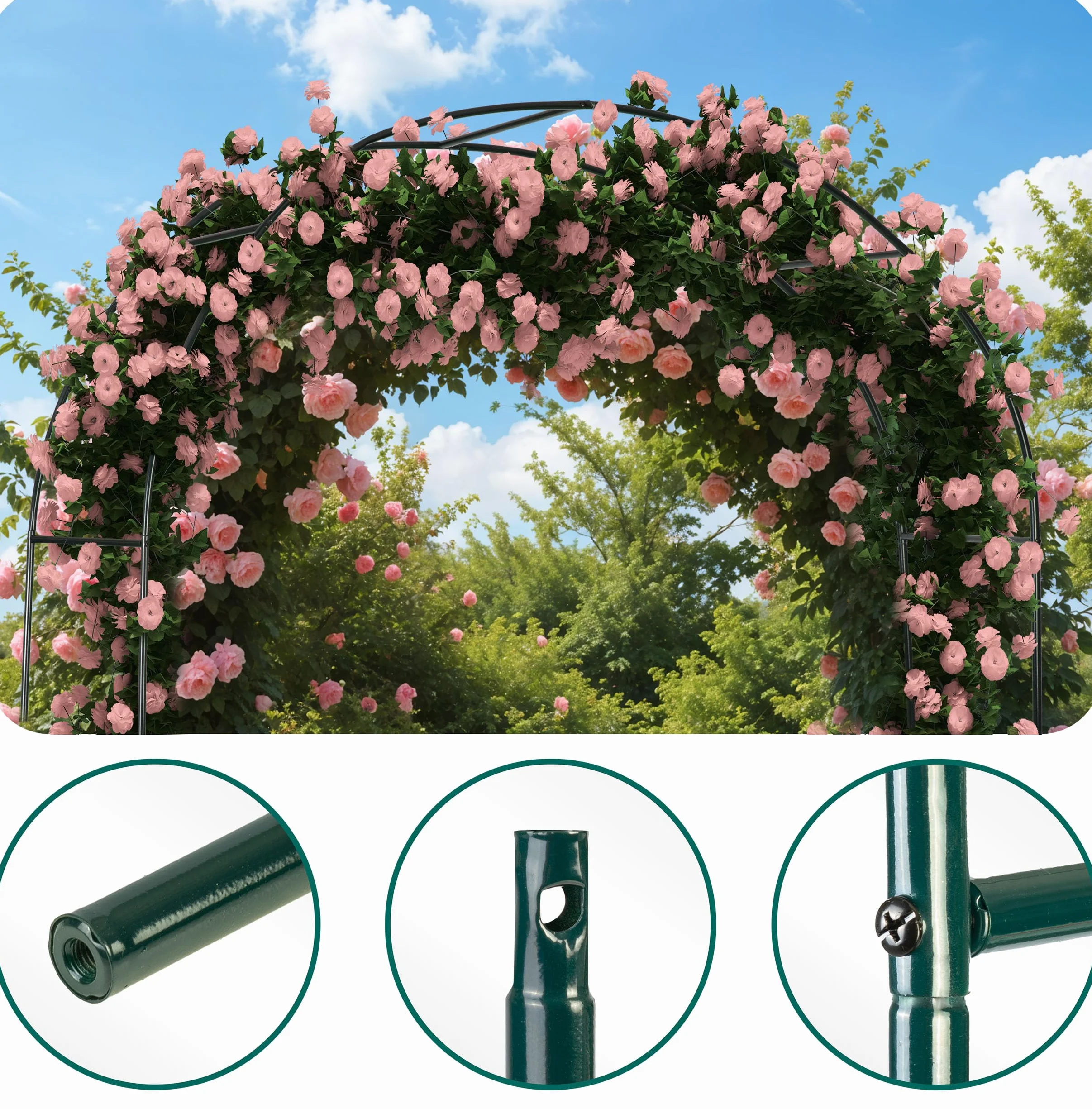 Łuk Ogrodowy Do Roślin Pnących Pergola Ogrodowa Metalowa Łuk Różany 4 Kotwy Mocujące 240x140 cm Ciemnozielony