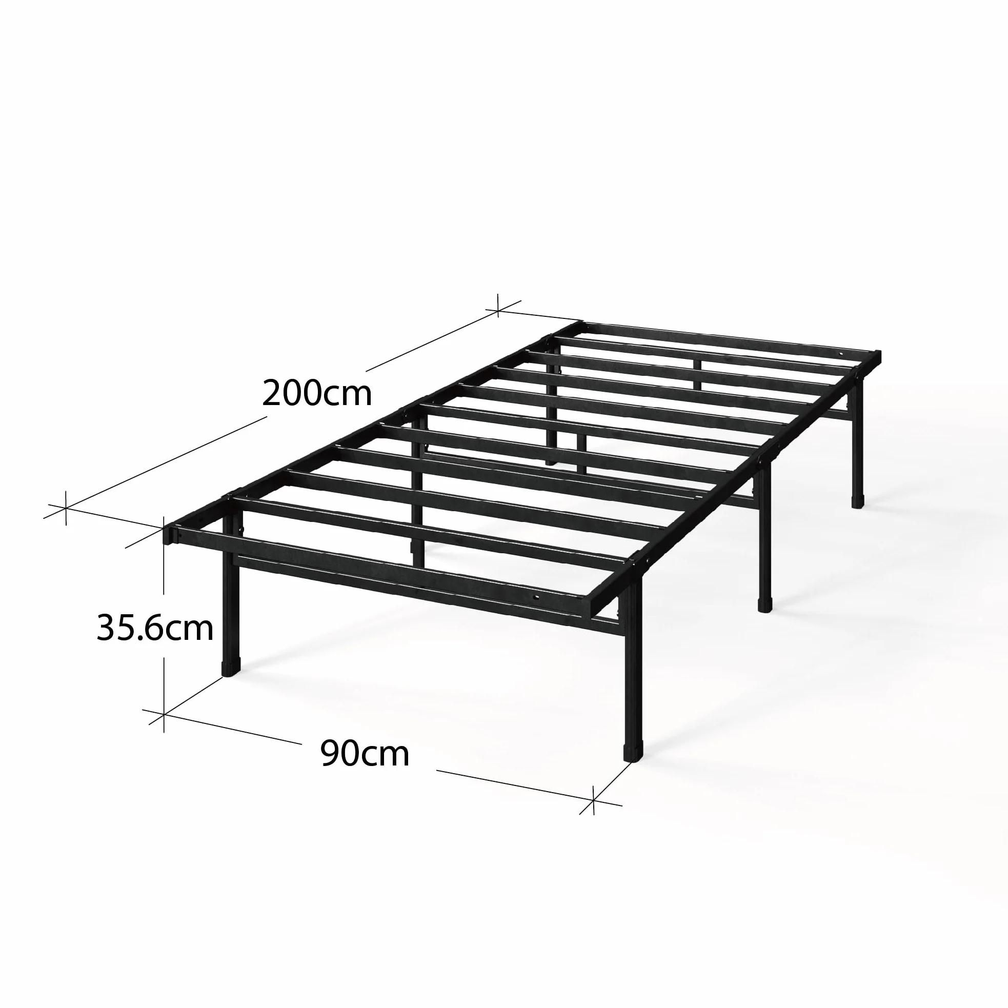 Zinus Justin łóżko 90 x 200 cm – wysokość 36 cm z miejscem do przechowywania pod łóżkiem – metalowa platforma – czarne