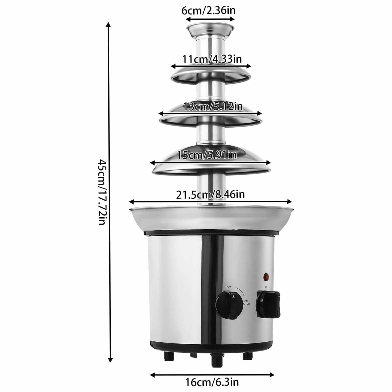 Elektryczna fontanna czekoladowa, 4 poziomy, 170 W, ze stali nierdzewnej, 1,8 l, fontanna czekoladowa, fondue, łatwa do czyszczenia, z funkcją topienia na imprezy