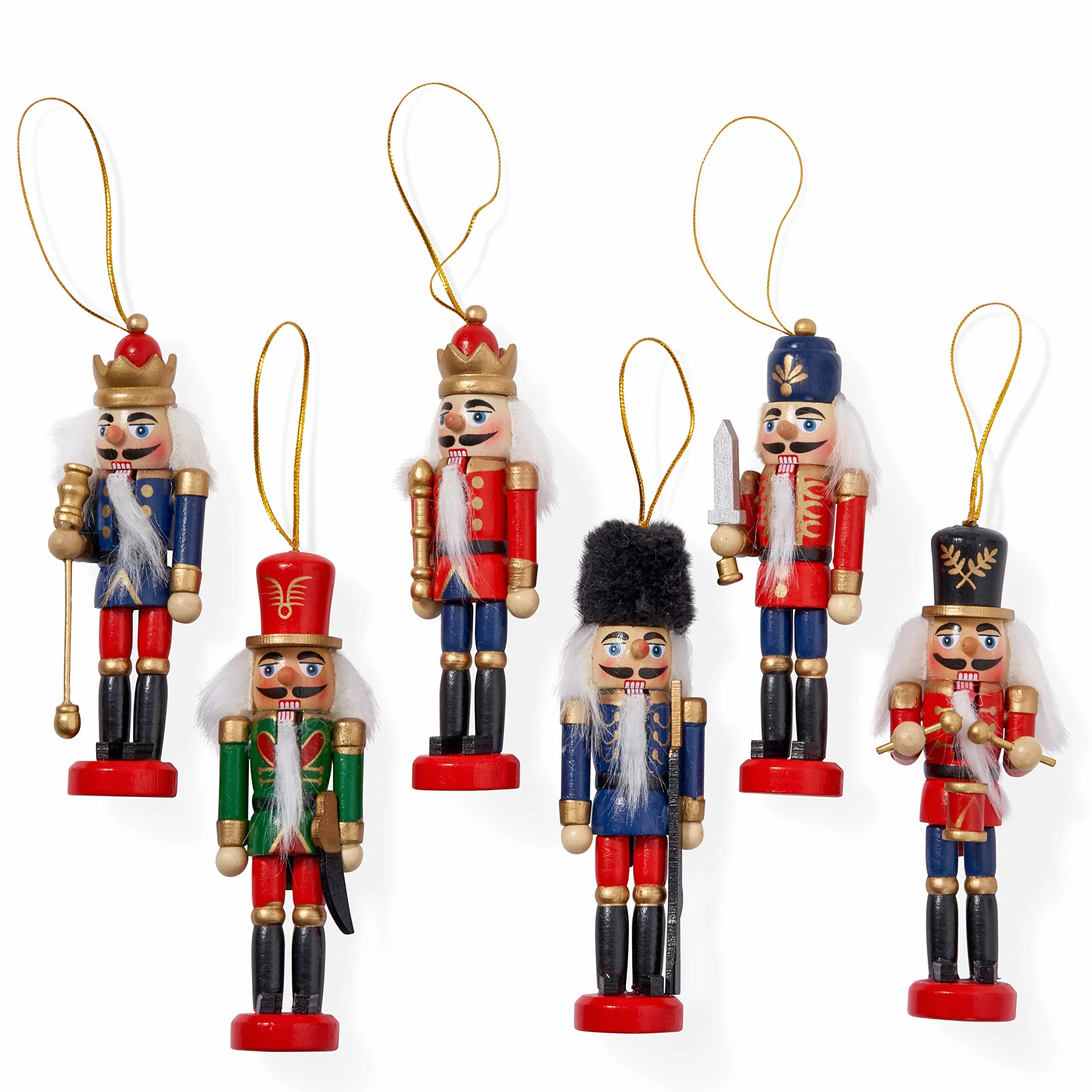 THE TWIDDLERS 6 Tradycyjnych Drewnianych Dziadków do Orzechów Świątecznych, 13cm - Wisząca Dekoracja na Choinkę - Solidna i Najwyższa Jakość